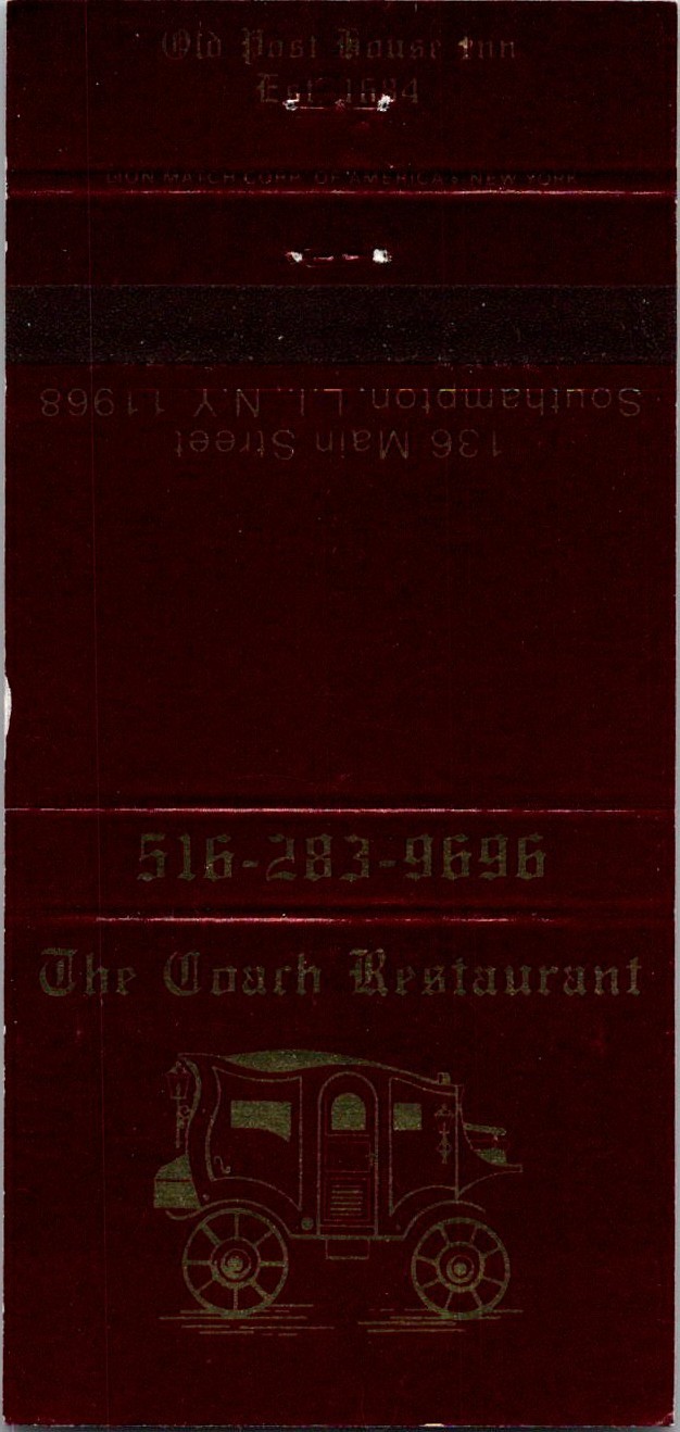 The Coach Restaurant Main St Southampton LI NY Vintage Matchbook Cover TMM23-7