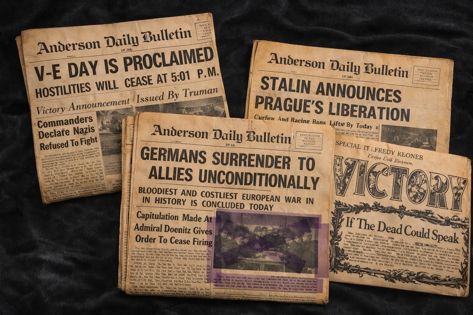 WWII Newspaper Lot VE Day May 7 8 9 1945 Germany Surrenders Victory Europe...