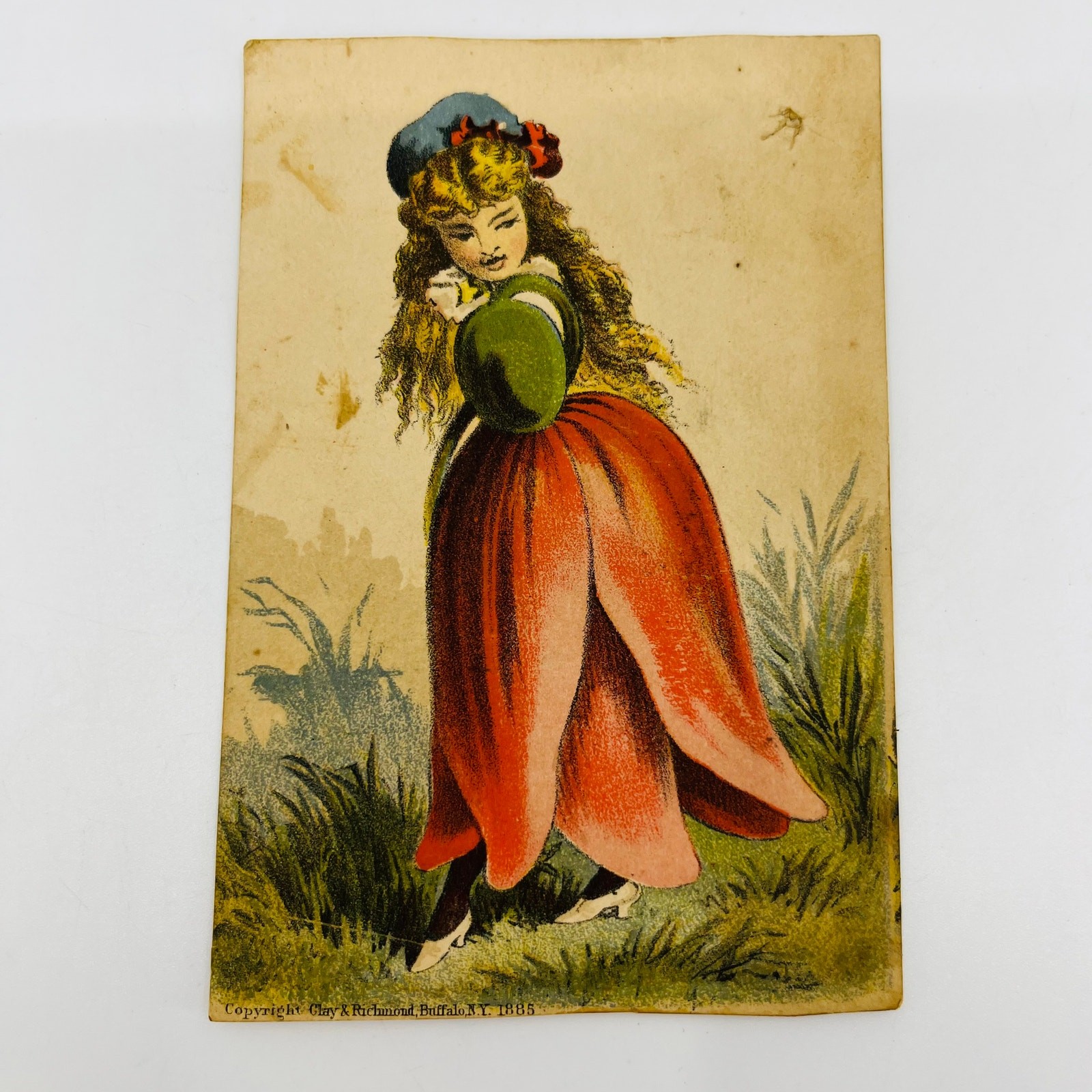 1880s Victorian Calling Card Girl in Tulip Flower Dress Emma Williams AH9-M6