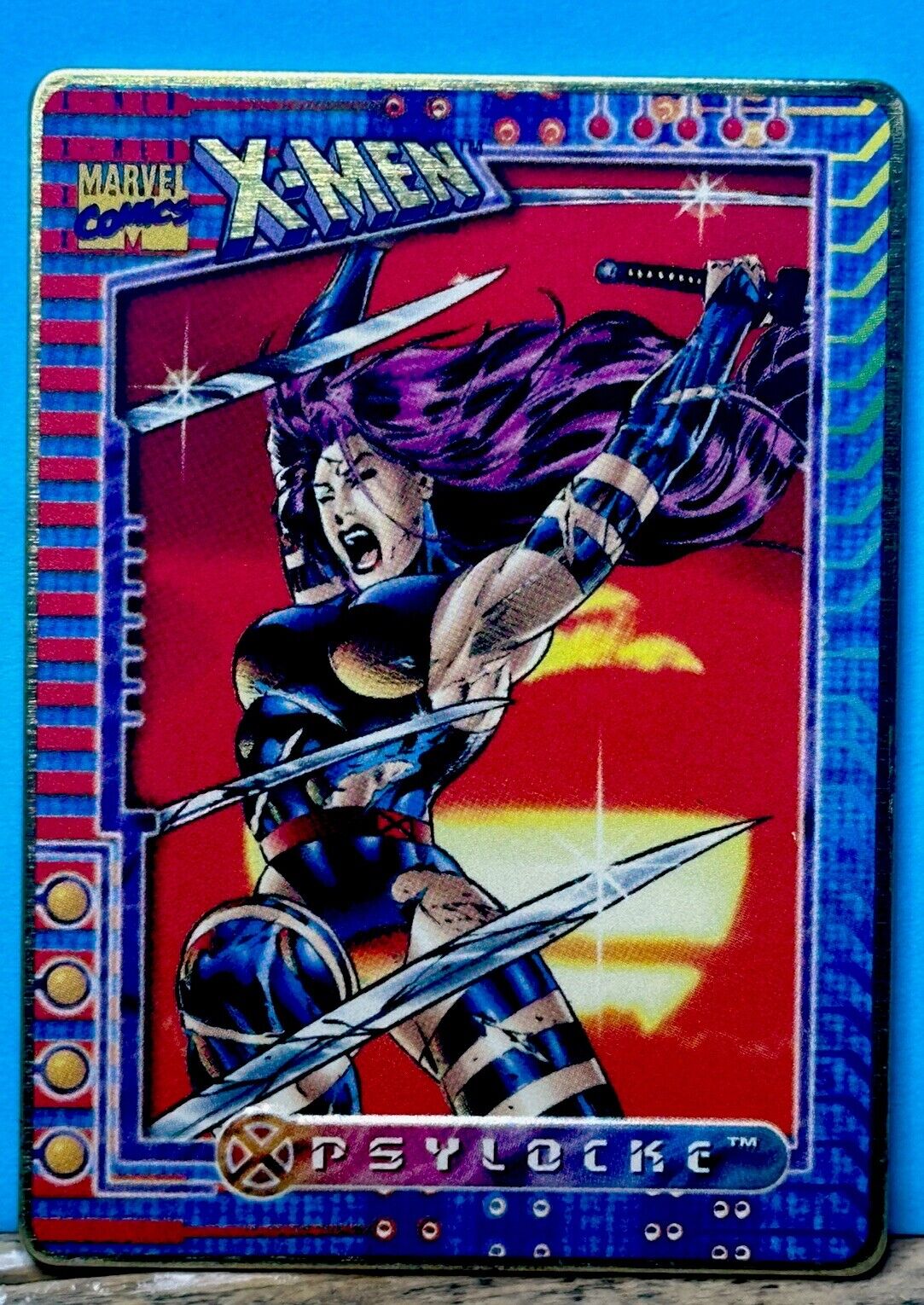 RARE X-Men MARVEL METAL CARD Psylocke  /12000 SSP - GOLD 90’s Metal