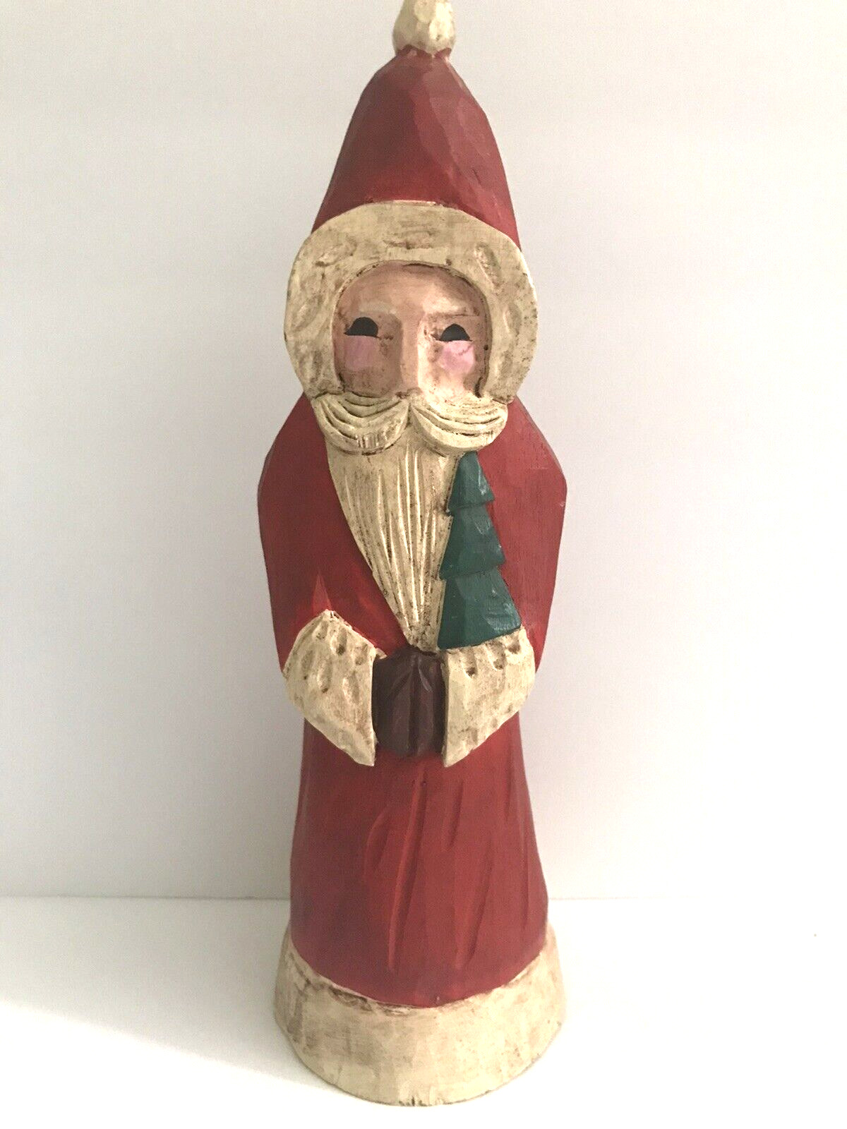 MIDWEST OF CANNON FALLS WOOD PRIMITIVE SANTA CLAUS HOLDING TREE 12\