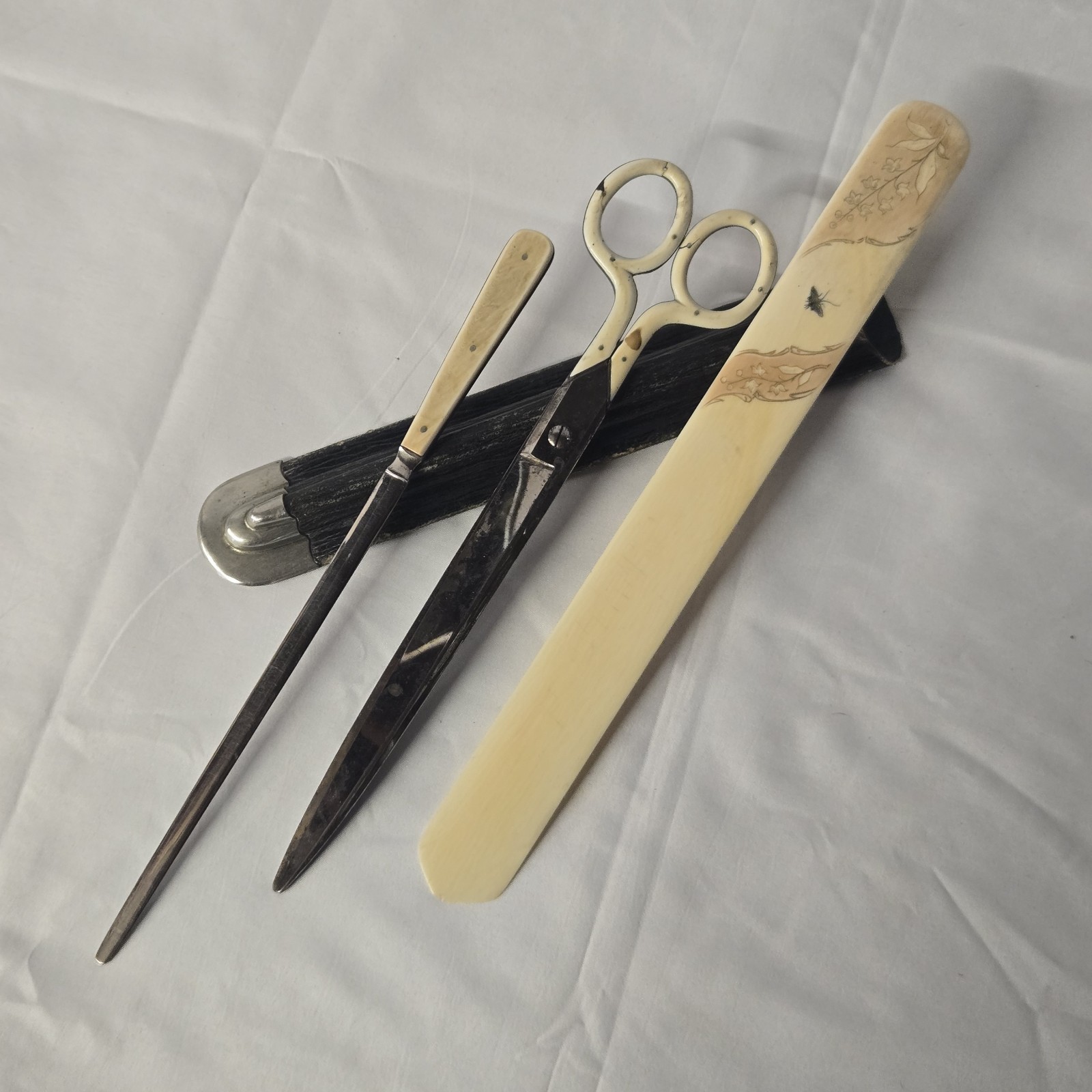 Antique J.C. VICKERY London Desk Set Celluloid Scissors Page Turner Royal D94