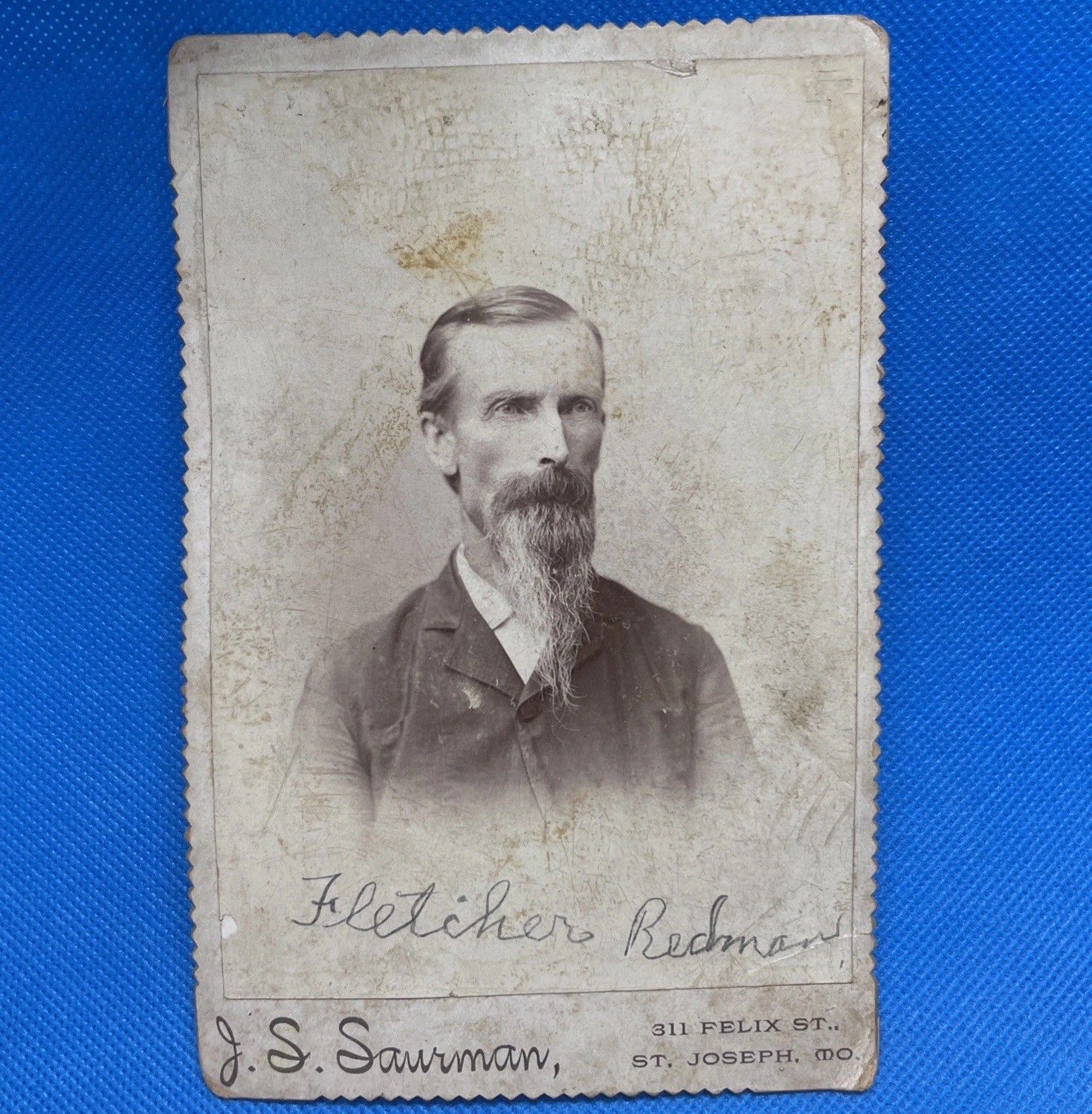 Vintage ID’d Photo Card c1880s Handsome Man Bearded Portrait St Joseph Missouri
