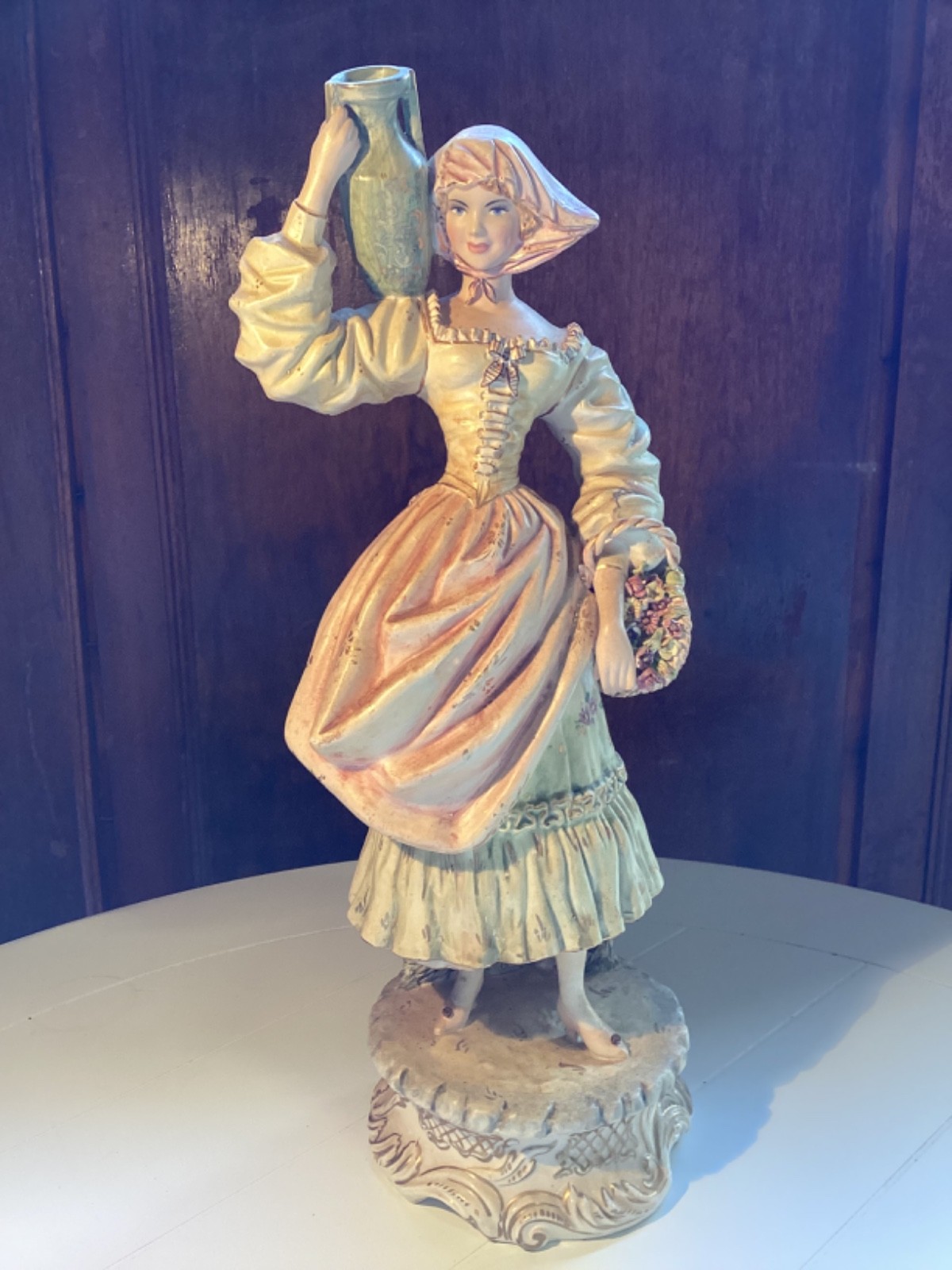 Vintage Crystallus porcelain figurine of Lady With Jug Made in Italy 19” Tall