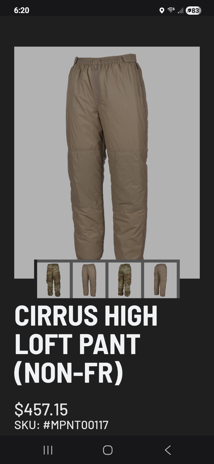 Massif Cirrus High Loft Pant (NON-FR) - Tan499-Large Reg 