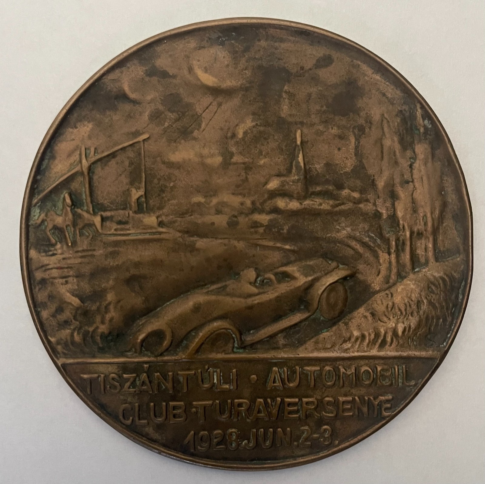 1928 Hungary Tiszántúli Automobil Club Bronze Rally Plaque Auto Race Medal