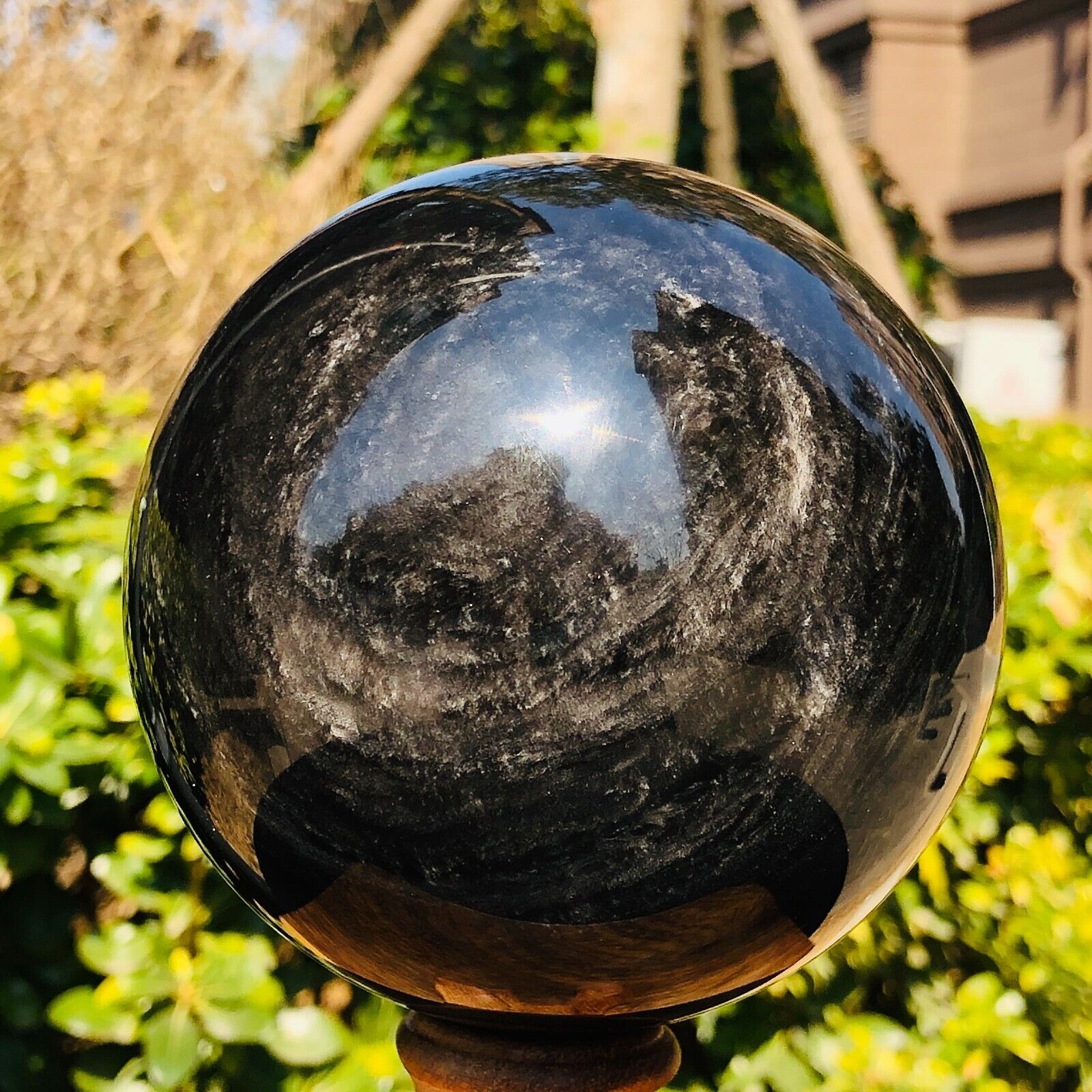 2.99LB Natural Silver Black Obsidian Sphere Quartz Crystal Ball Healing