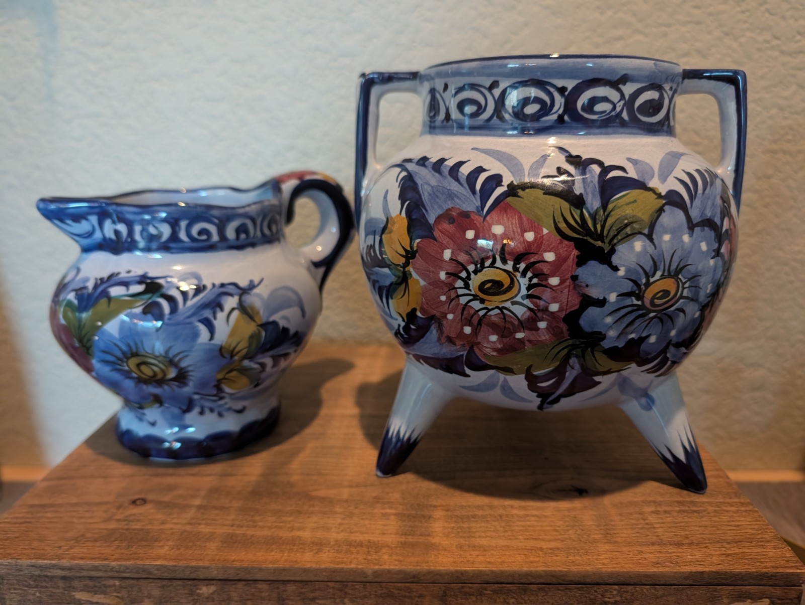 Vintage Hand Painted Faireal Alcobaca Portuguese Pitcher and Bowl