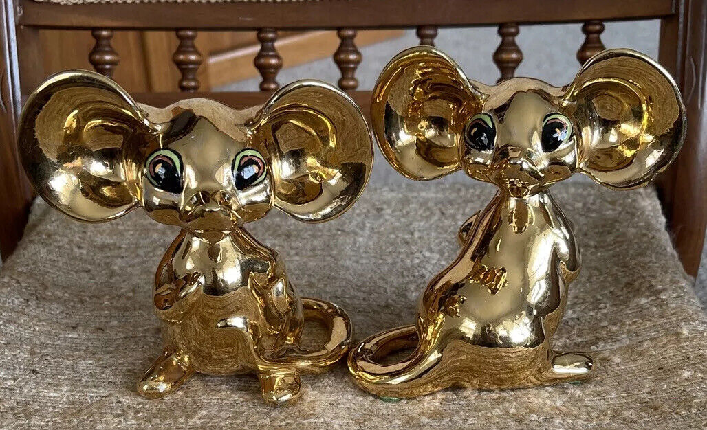 MCM Ceramic Golden Bobble head MICE, They Stand 5 1/2 Inches Tall, Marked 7 2778