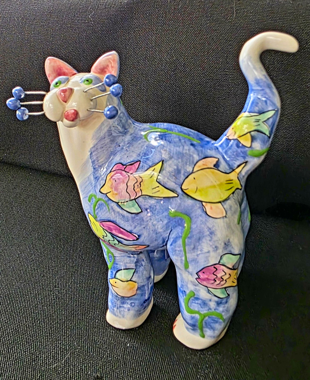 Lacombe Whimsiclay 2001 Cat Licking Lips Figurine Fish Fancy Felines Annaco 