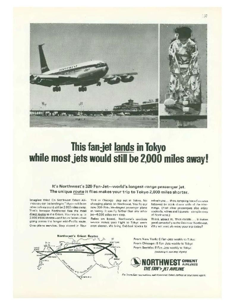 1964 Northwest Orient Jet Airlines Tokyo PRINT AD