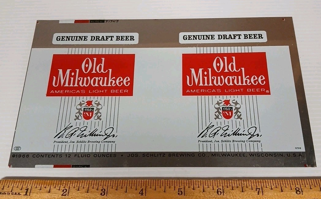 SCHLITZ Old Milwaukee Beer Unrolled Flat Sheet 12 Oz. Beer Can Milwaukee 1966