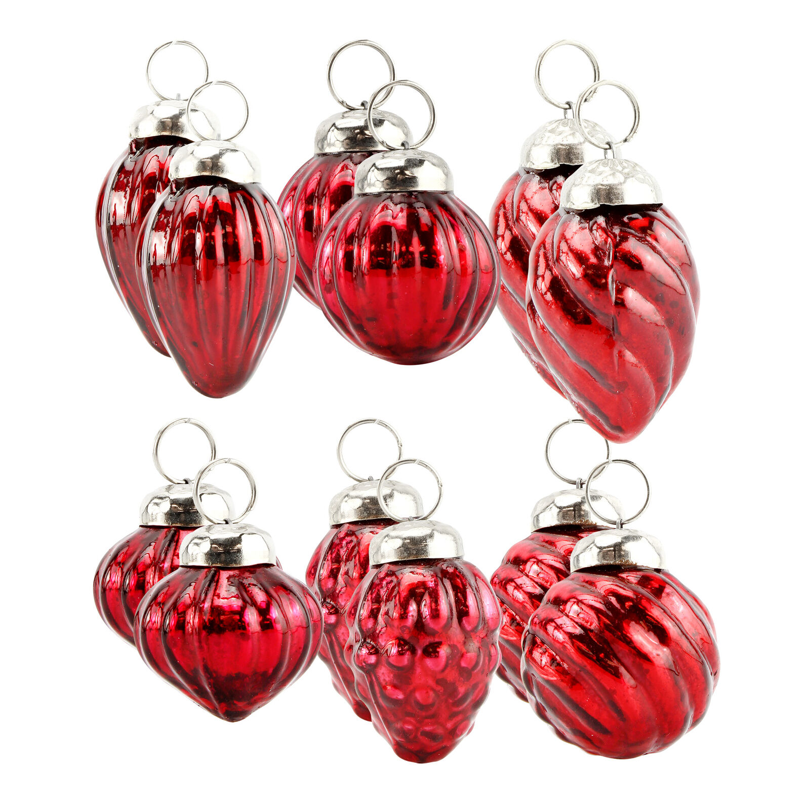 Dark Red Glass Finial Ornaments Small Set of 12, Antiqued Dark Red Ornaments