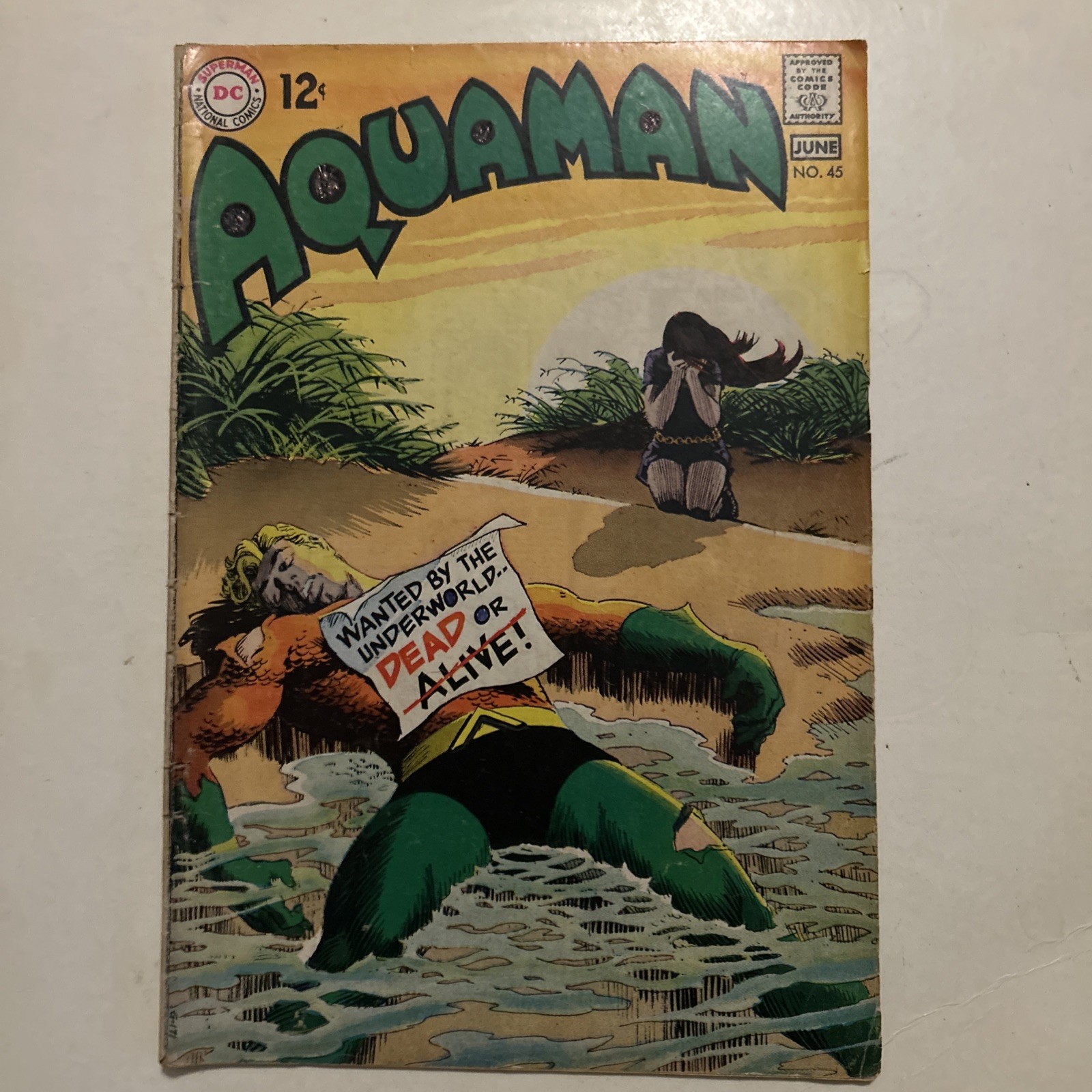 Aquaman #45 DC 1969 Writing On Cover Aqualad Appearance Early Jim Aparo Art