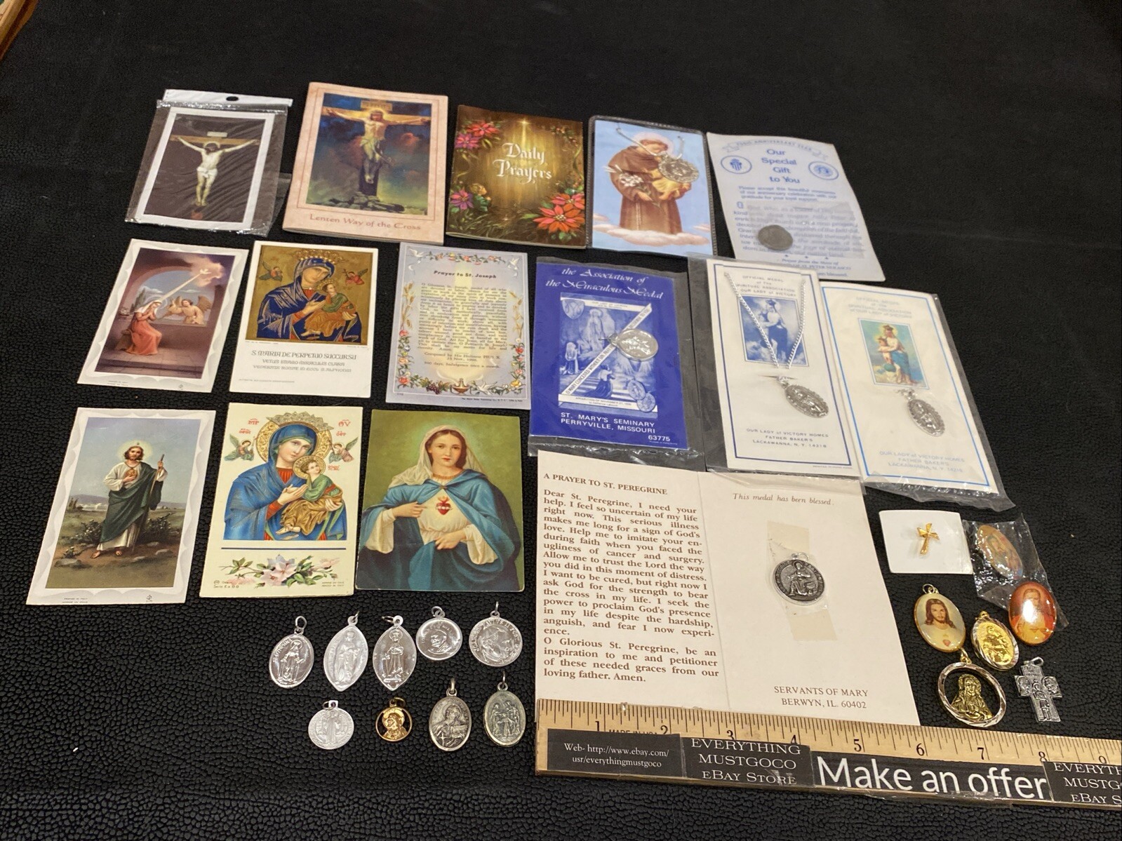 27 Vtg Holy Card Prayer Blessed Medal Pendant Lot Catholic Pin Charm Saint Cross