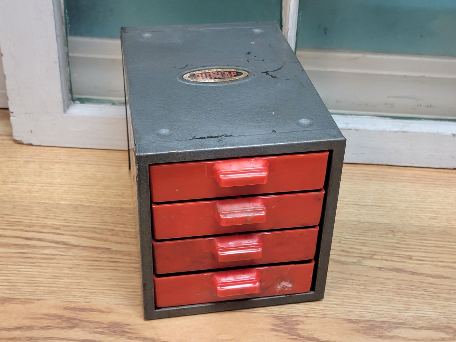 Vintage Dunlap 4 Drawer Steel & Plastic Small Parts Cabinet Chest 6\