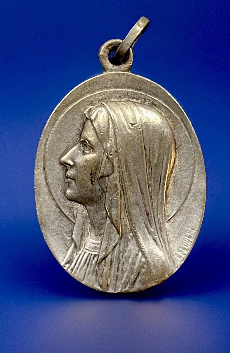 Vintage Catholic Escudero Large Apparition Of Mary At Lourdes Silver Tone Medal