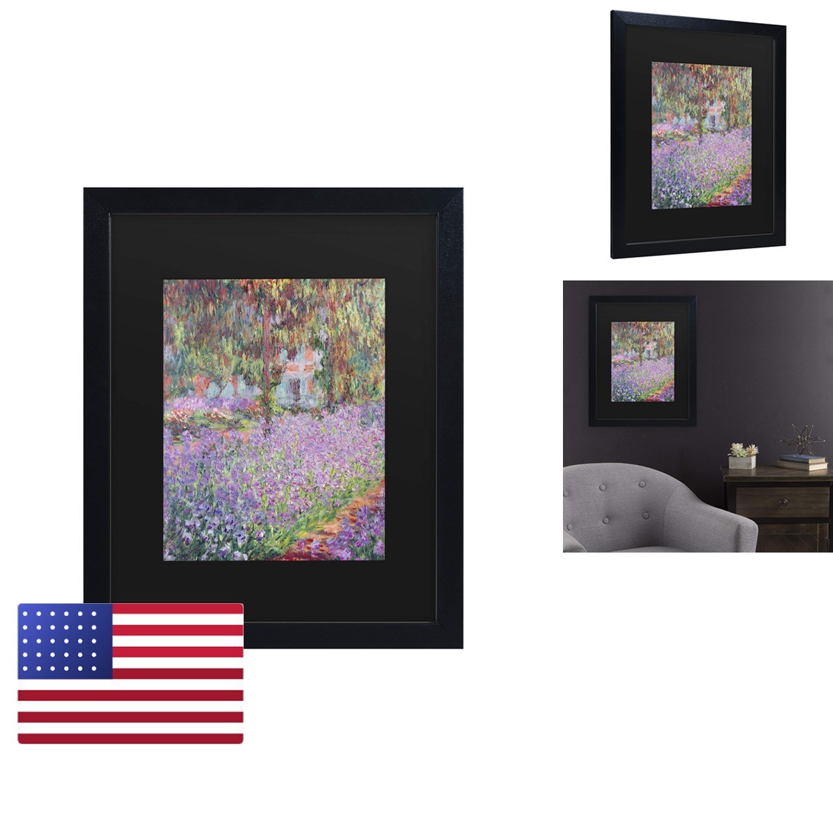 Trademark Fine Art \'The Artist\'s Garden at Giverny\' Black Matted Black Frame