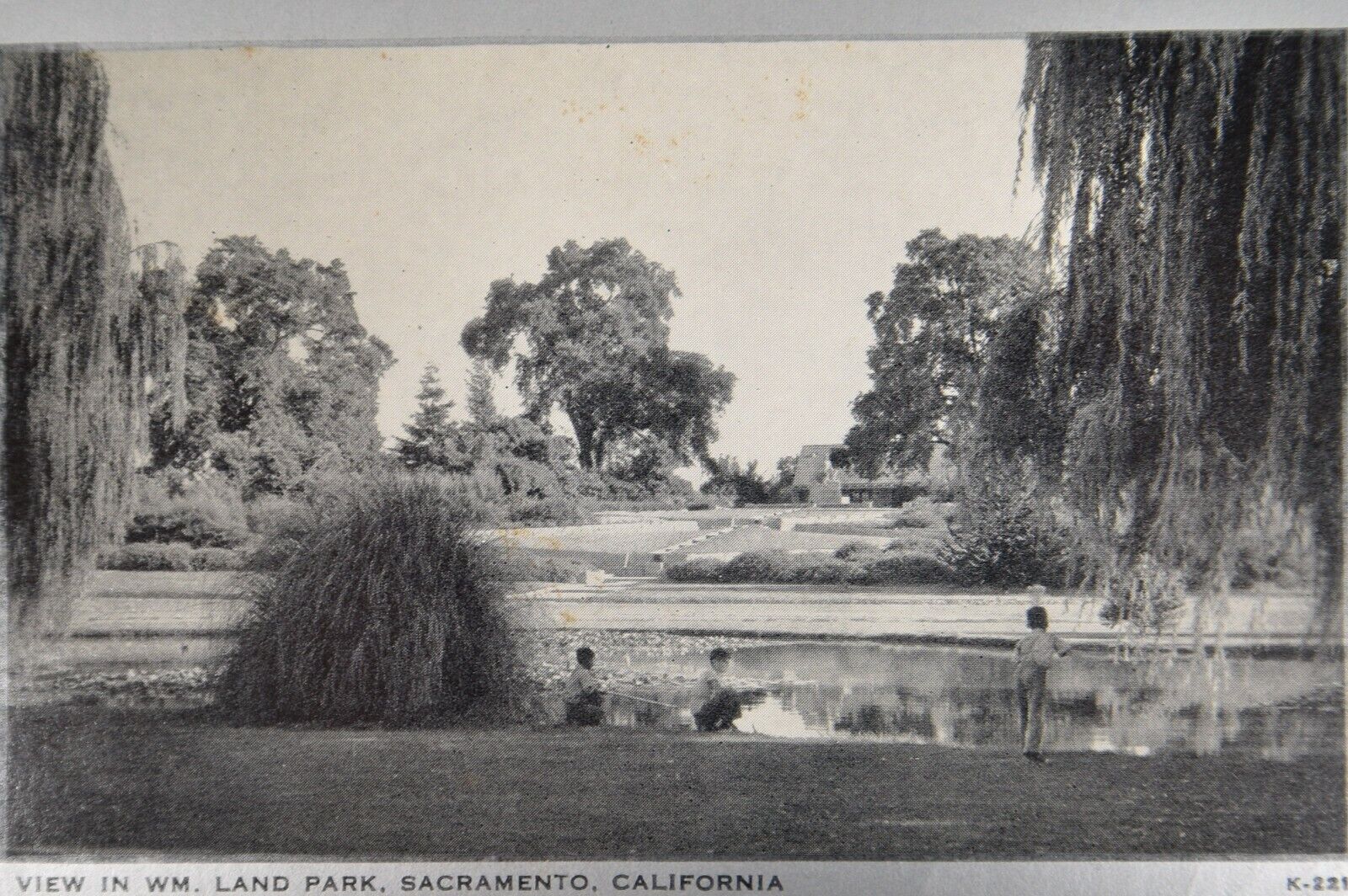 Vintage 1920\'s Children Fishing Playing William Land Park Sacramento CA Postcard
