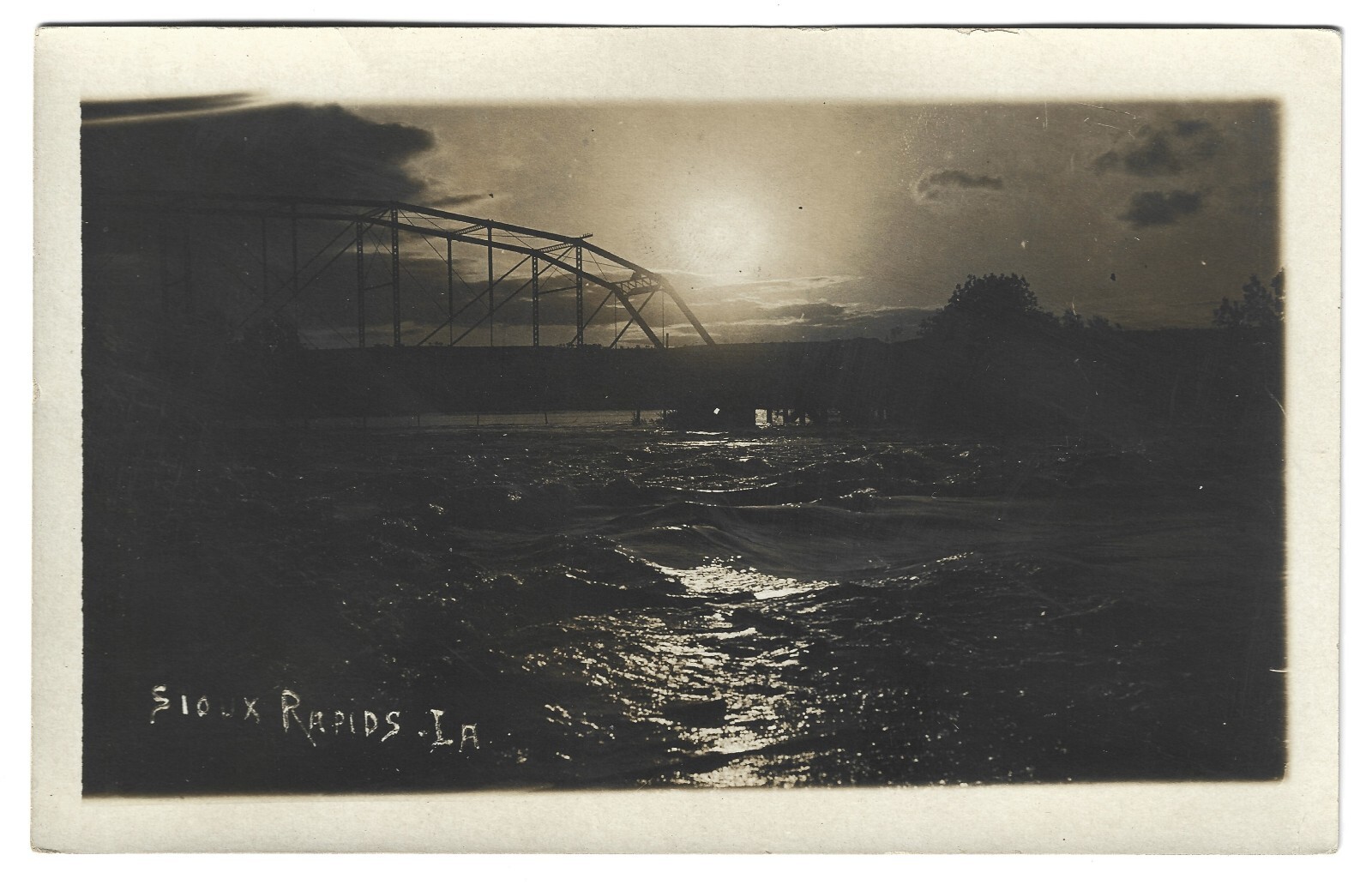 Vintage RPPC Little Sioux River Sioux Rapids IA Moonlit River Scene Old Postcard