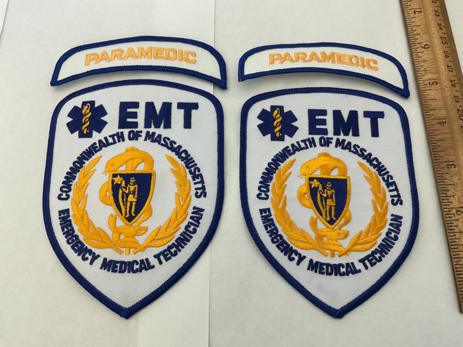 EMT Commonwealth Of Massachusetts collectors patch plus PARAMEDIC ,2 patch sets