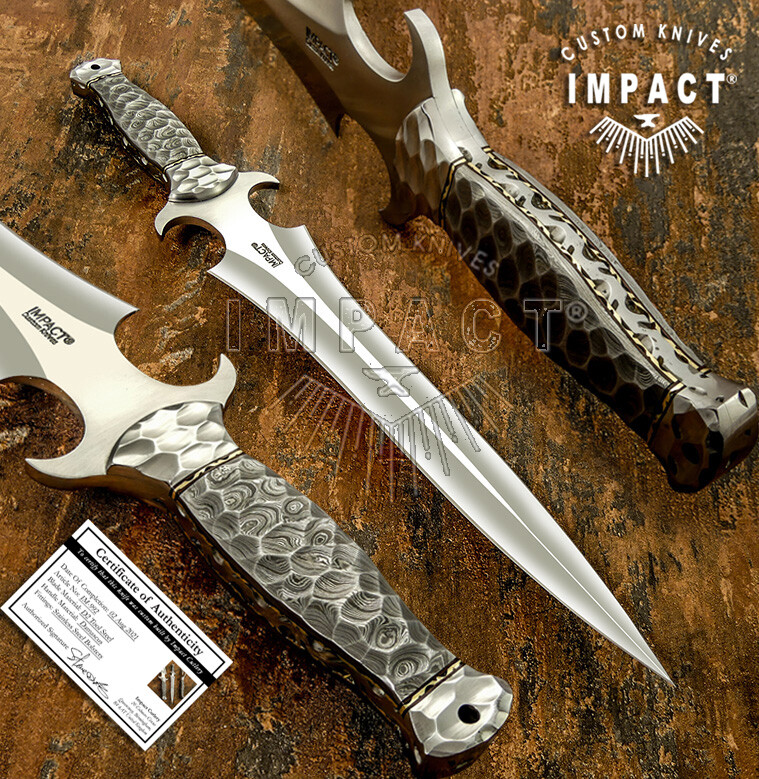IMPACT CUTLERY RARE CUSTOM D2 FULL TANG DAGGER KNIFE DAMASCUS HANDLE