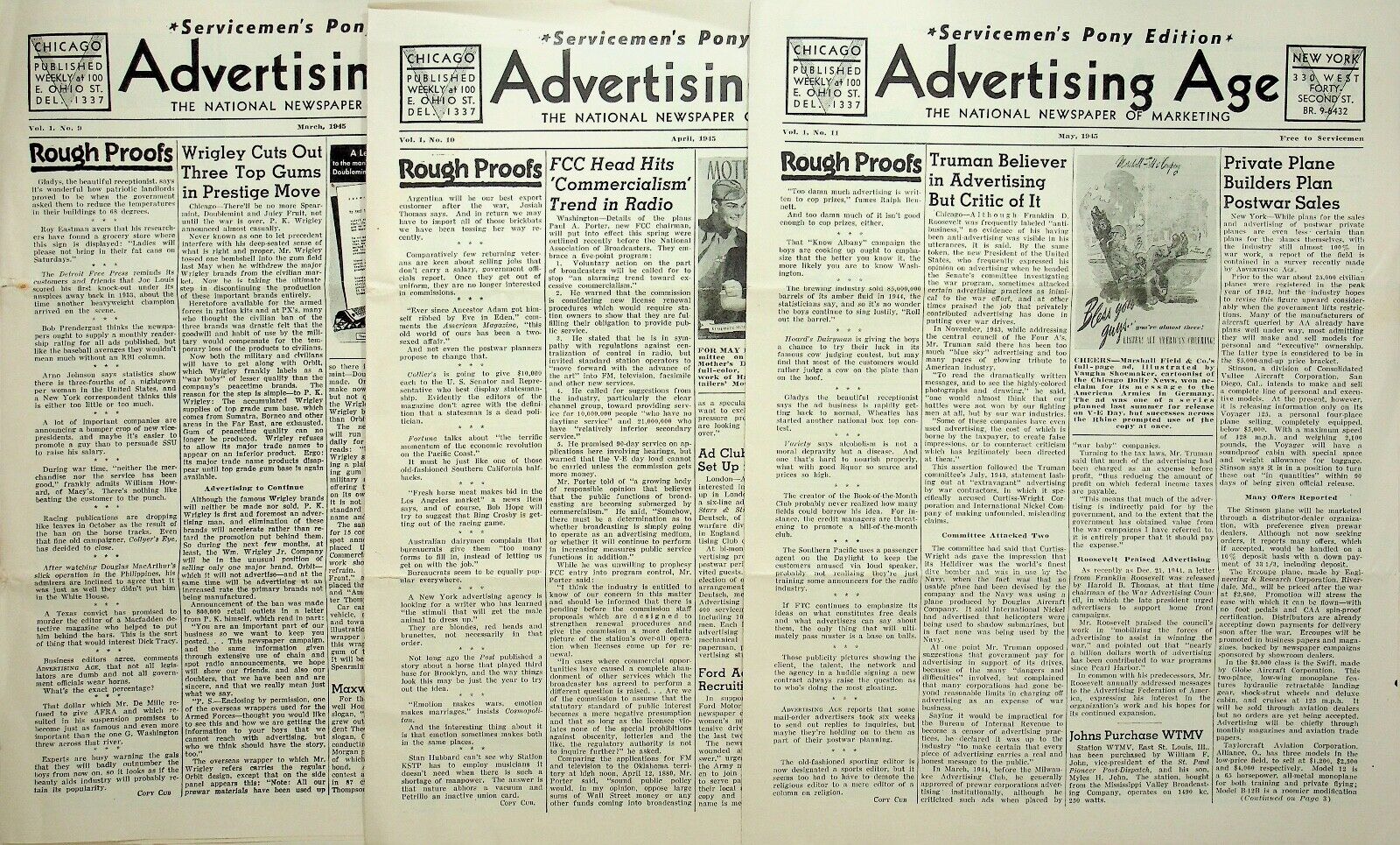 1945 THREE ADVERTISING AGE SERVICEMEN EDITION MARKETING NEWSPAPERS - E13