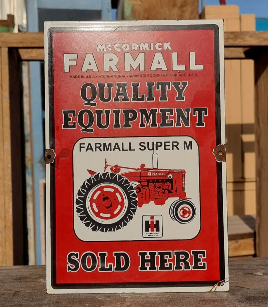 Vintage Old Antique Rare Farmall Tractor Porcelain Enamel Sign Board Collectible