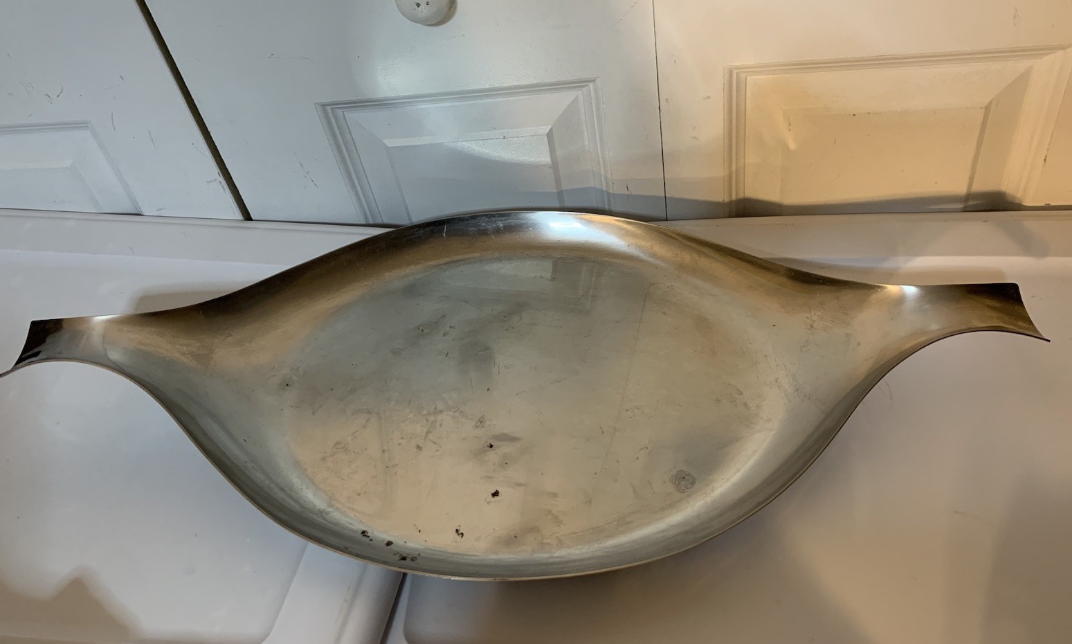 Roberto Sambonet Italy 26.5” Large Sculptural Stainless Tray  Mid-century