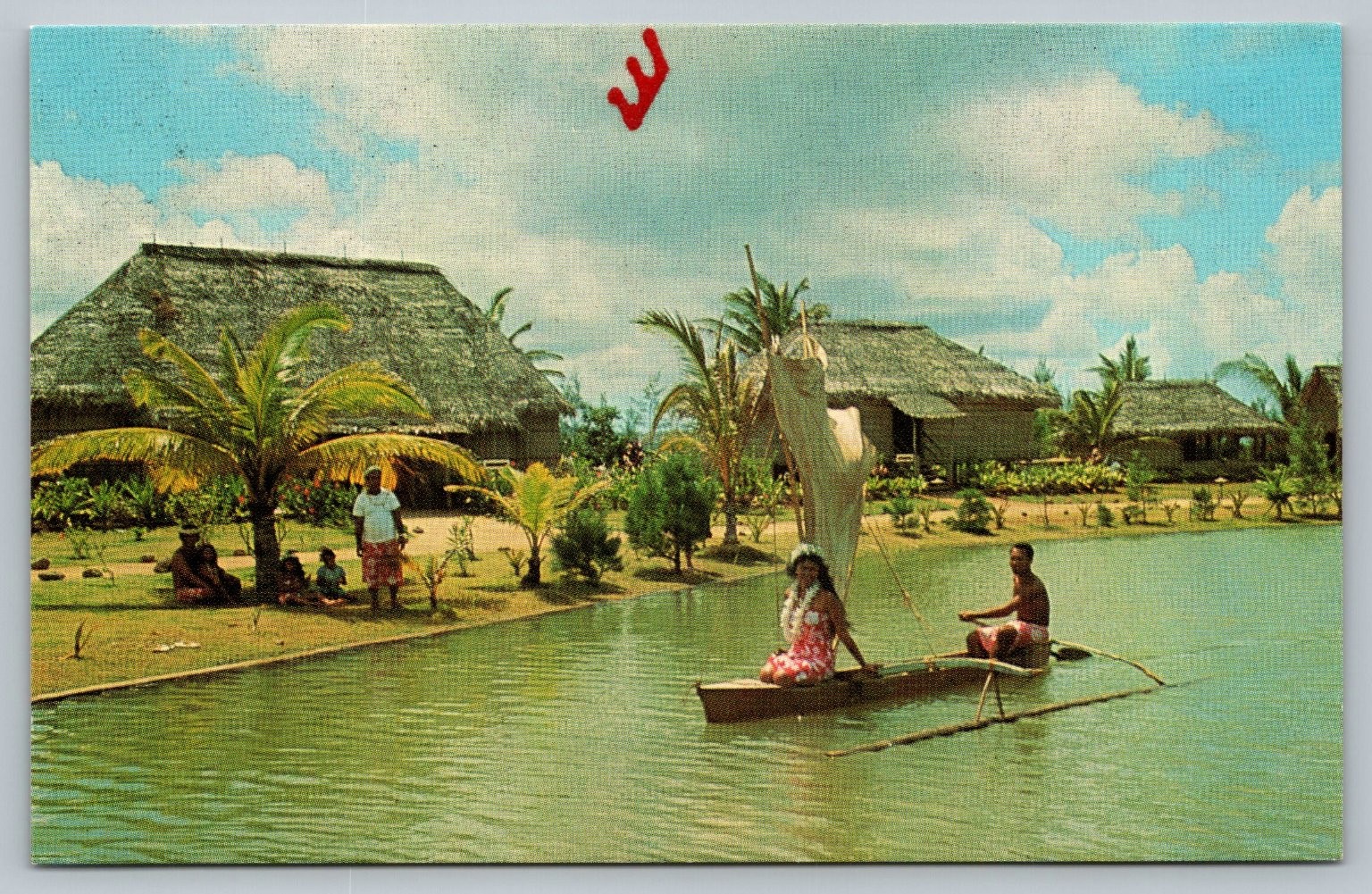Laie Hawaii Polynesian Cultural Center Tahitian Village Canoe Postcard
