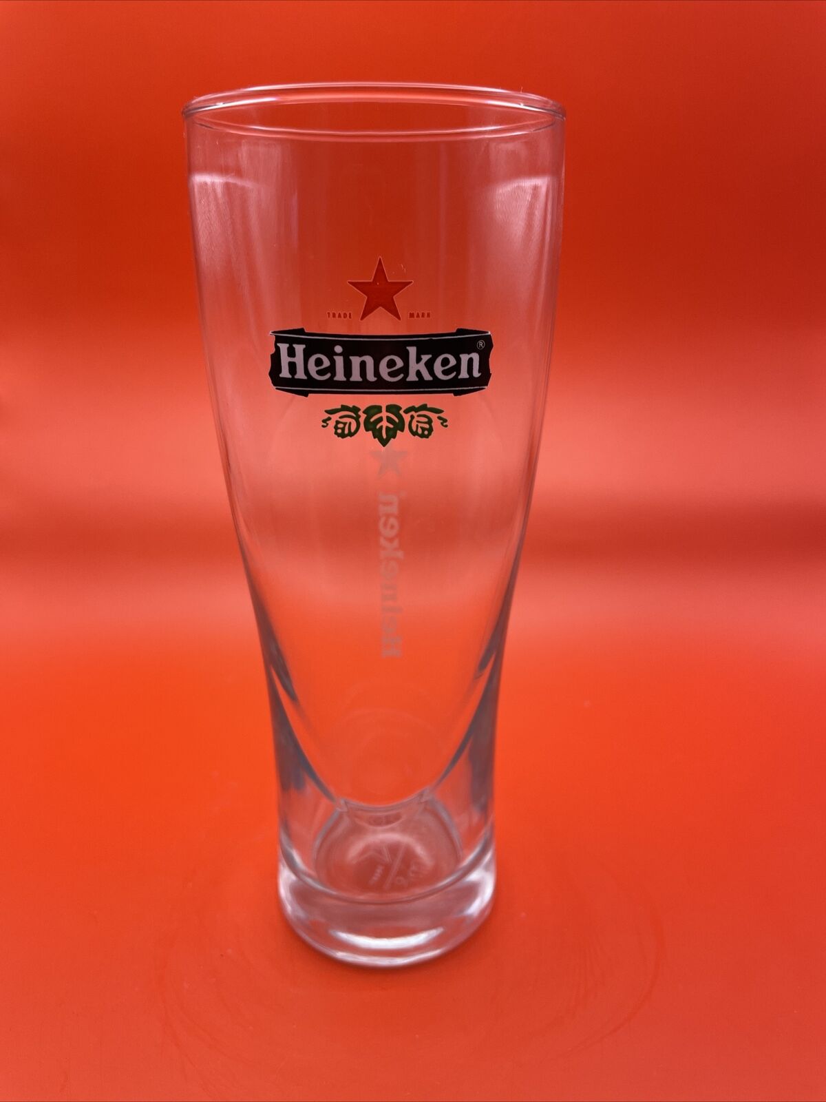 HEINEKEN Beer Glass 7.5” Etched Star Logo On Bottom Red Star Nice