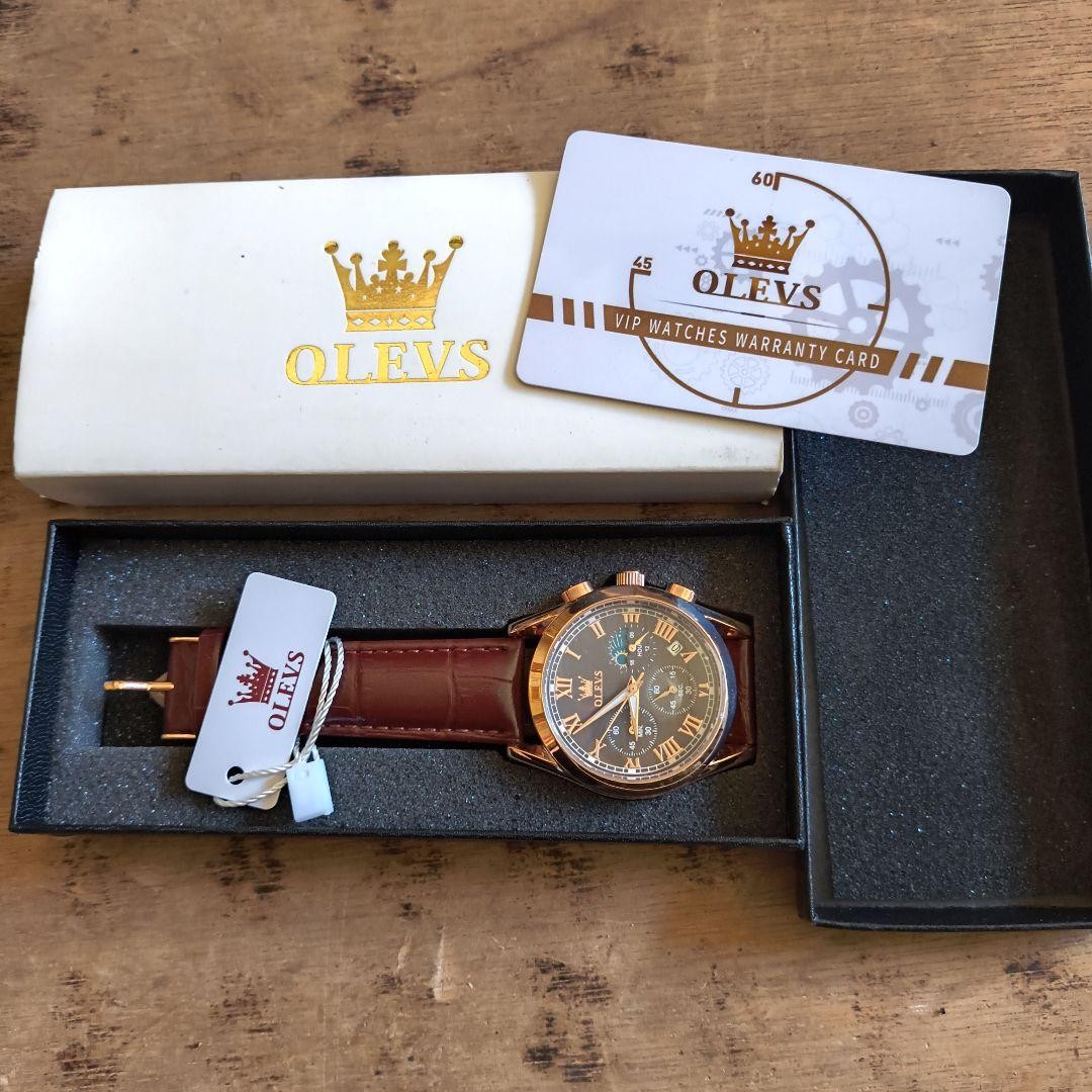 OLEVS Men\'s Watch Brown Leather Rose Gold