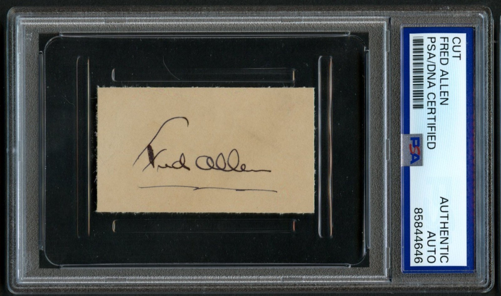 Fred Allen d1956 signed autograph 1.5x2.5 Cut American Comedian PSA Slabbed Fred Allen d1956 signed autograph 1.5x2.5 Cut American Comedian PSA Slabbed