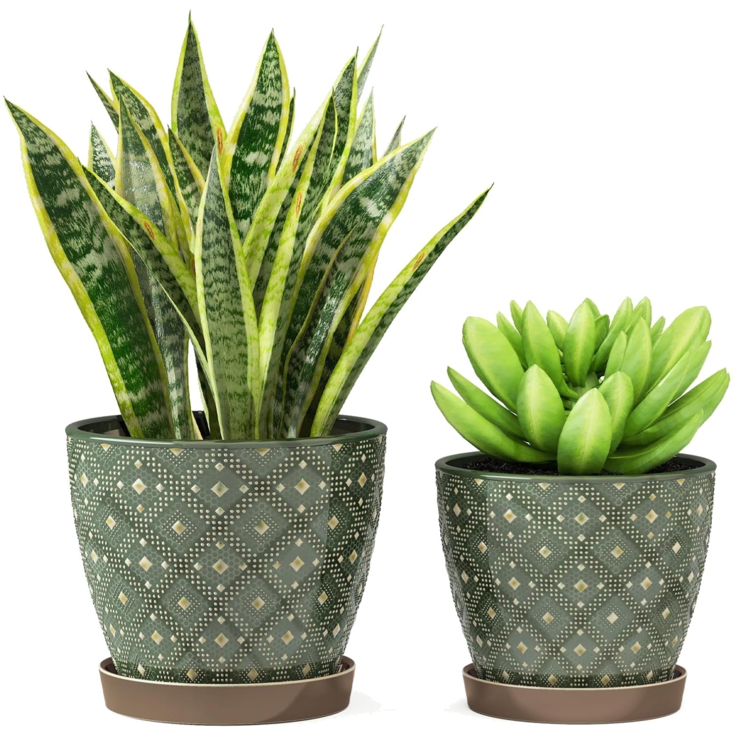 Elegant 2-Piece Dark Green Ceramic Planter Set - 6.6