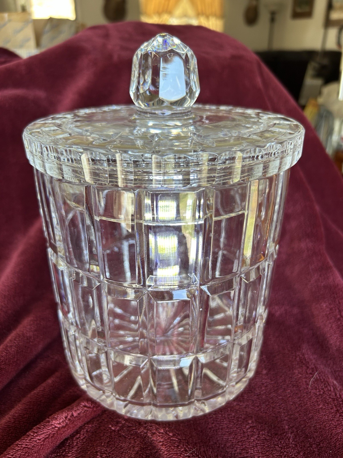 Vintage Ofnah Crystal Biscuit Jar With Block Design 9” Vintage Ofnah Crystal Biscuit Jar With Block Design 9”