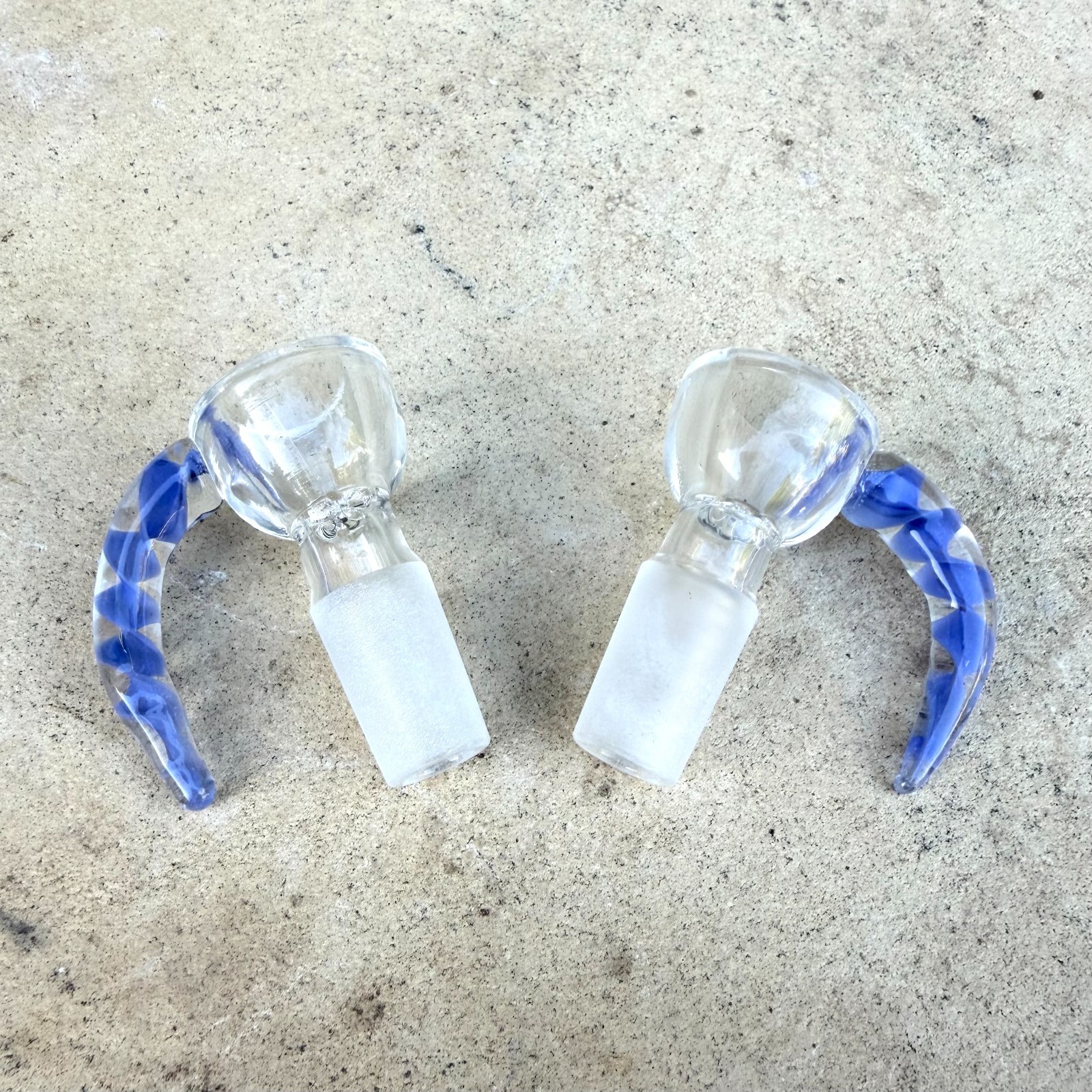 2-Pack Premium 14mm Blue Horn Bowl Holder Thick Glass Made built-in screen
