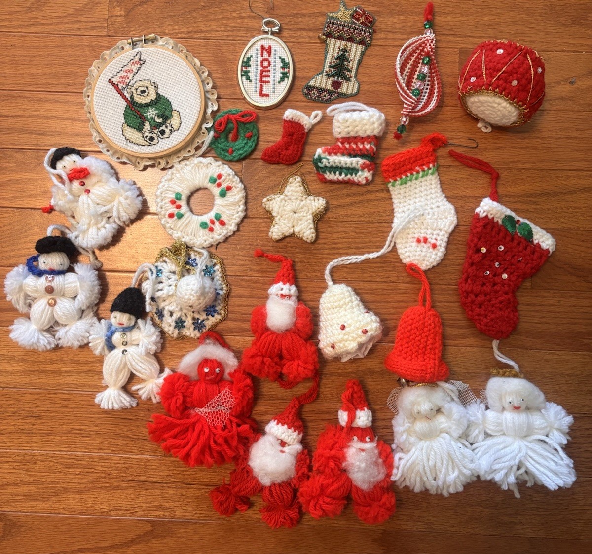Vintage Lot of 24 Handmade Christmas Ornaments, Crocheted, Beaded, Cross Stitch Vintage Lot of 24 Handmade Christmas Ornaments, Crocheted, Beaded, Cross Stitch