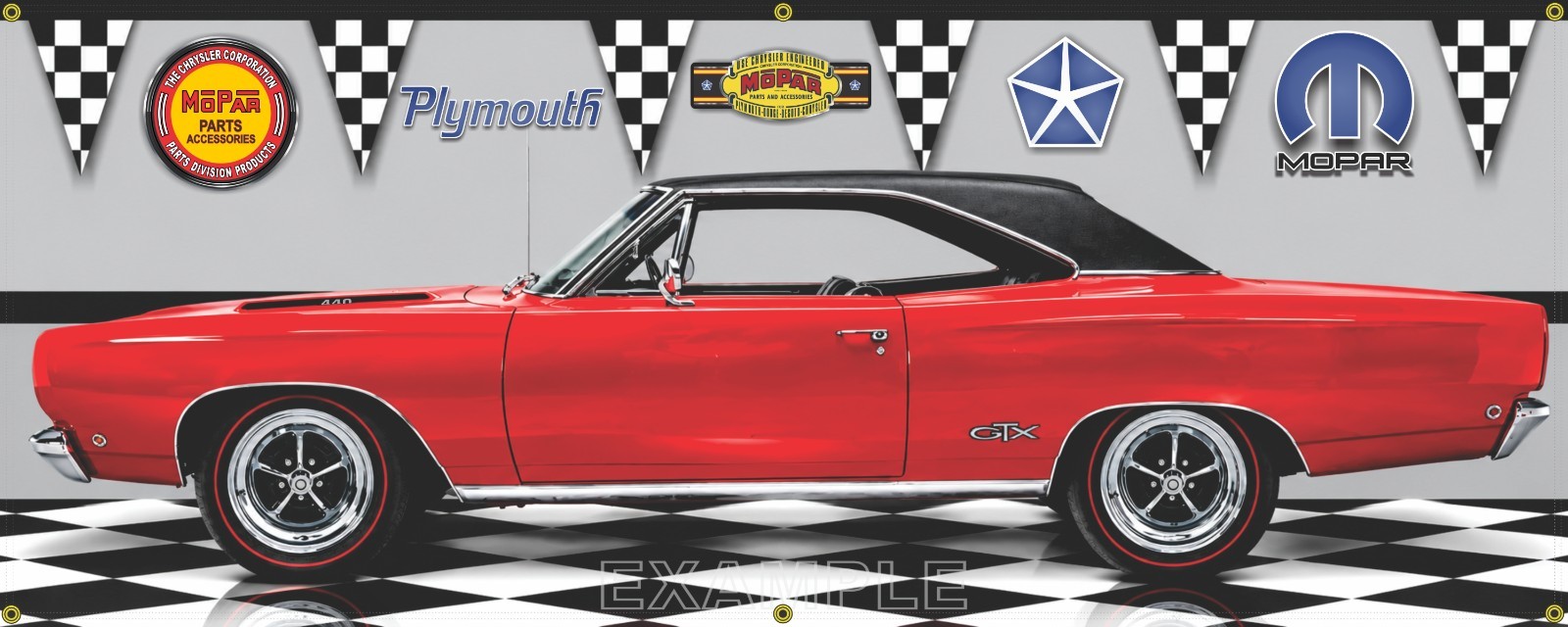 1968 PLYMOUTH GTX RED MOPAR CAR GARAGE SCENE BANNER SIGN ART MURAL