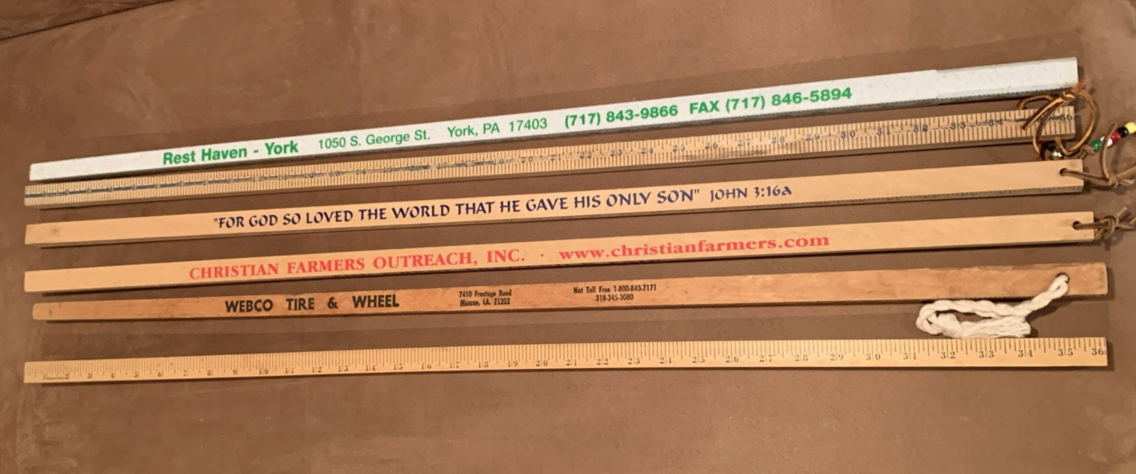 6 Vintage Square Wood Yardsticks Walking Sticks Advertising PA Firestone