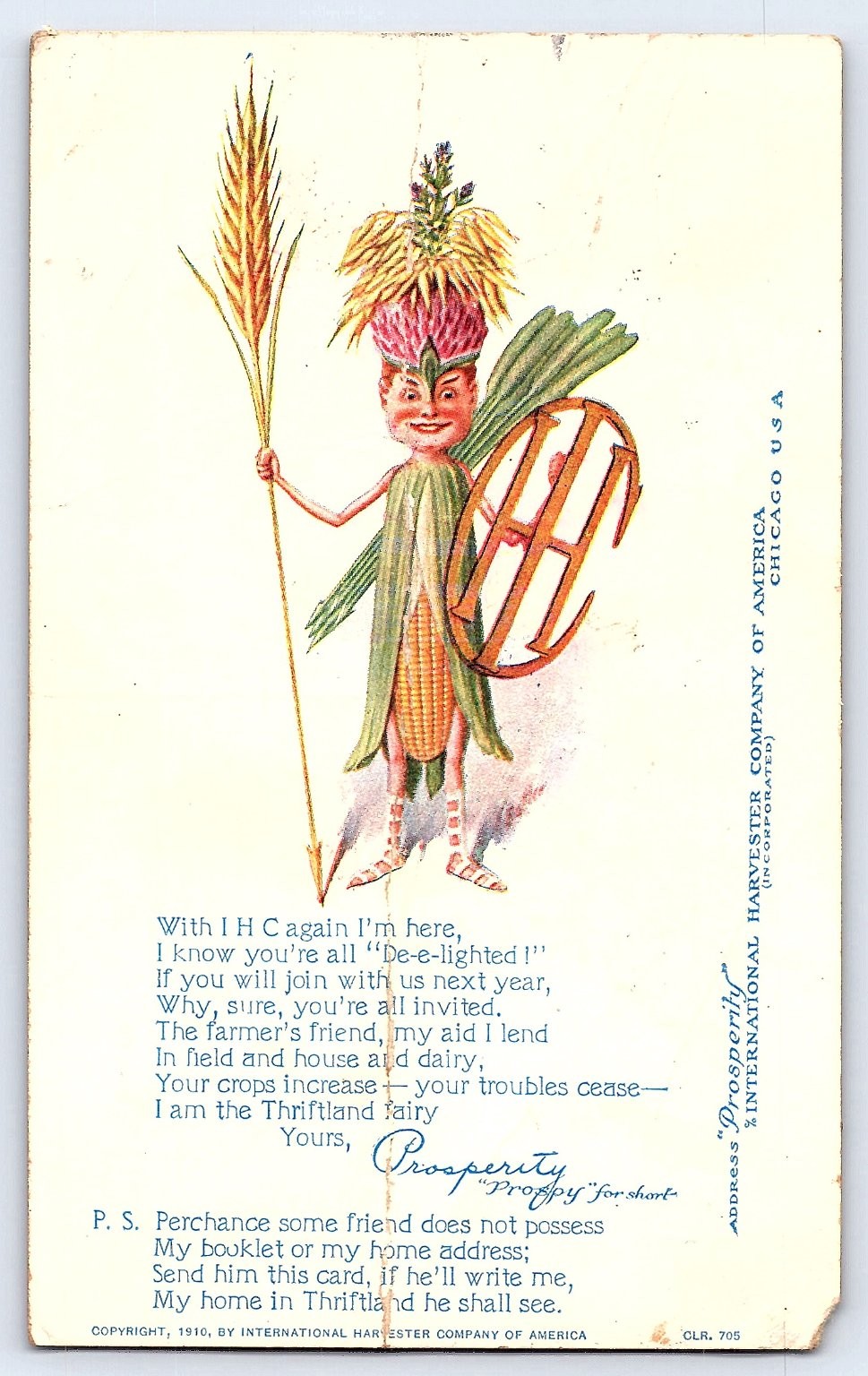 1910 IHC Thriftland Fairy Postcard International Harvester Corn Prosperity