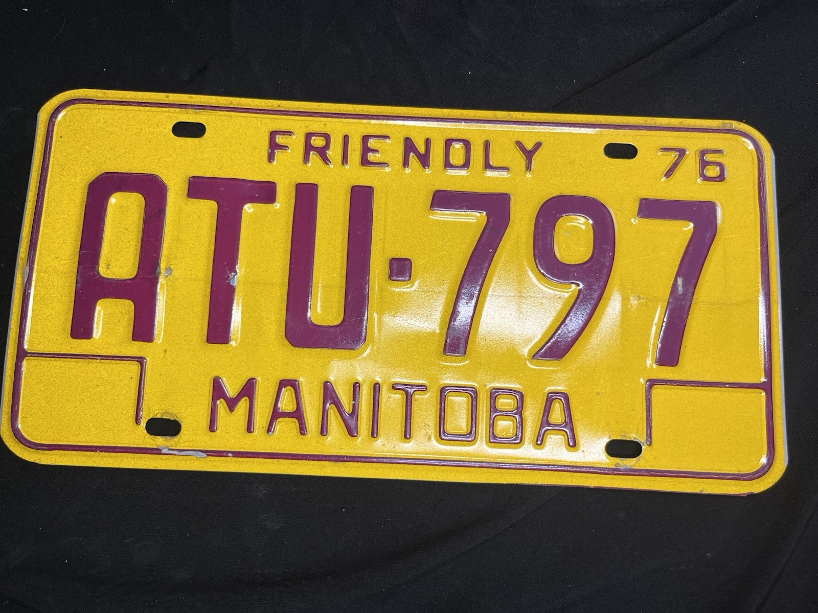 Vintage 1976 Manitoba License Plate ATU-797 Friendly 76