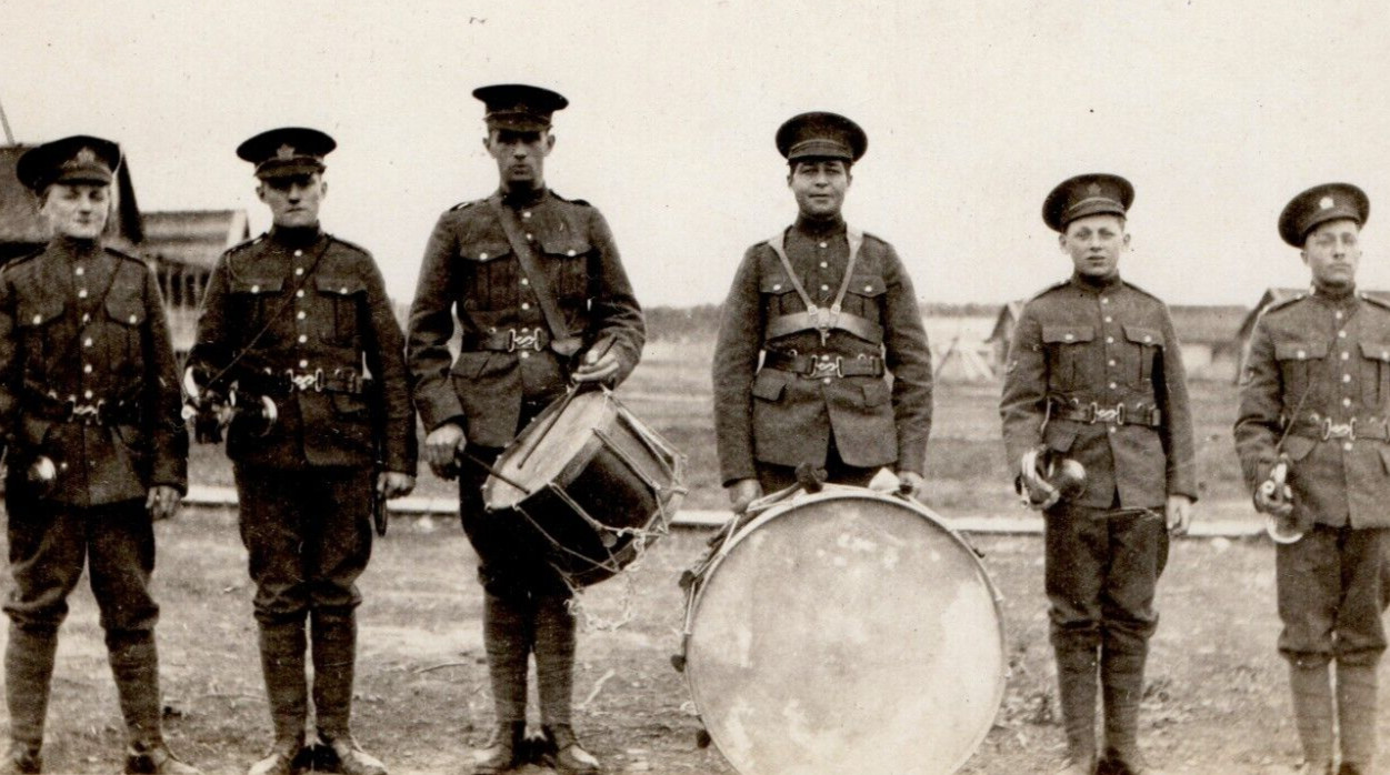 Militaria Cavalry Band Drumline Trumpet Children WWI WW1 War RPPC Postcard