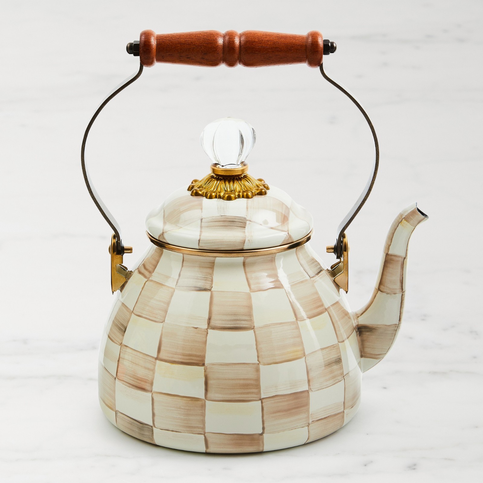 MacKenzie-Childs Mocha Check Tea Kettle, 2 qt