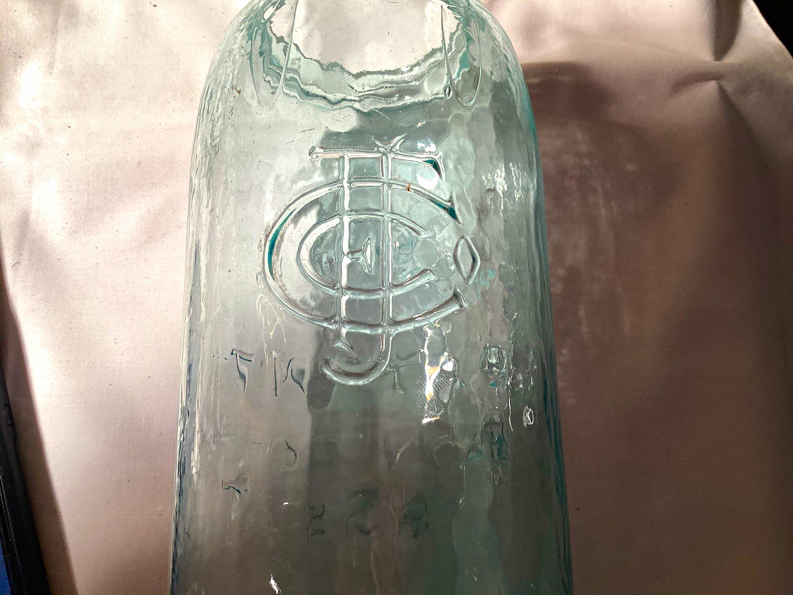      Consolidated fruit jar MASON\'S PATENT NOV 30TH 1858 Embossed Aqua Glass Jar