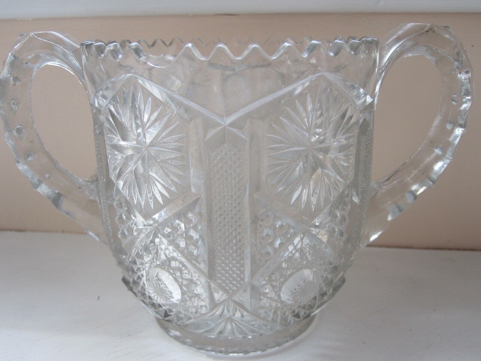 Stunning Imperial Glass, Mogul Variant Pattern Clear Sugar Bowl Sawtooth Edge,  