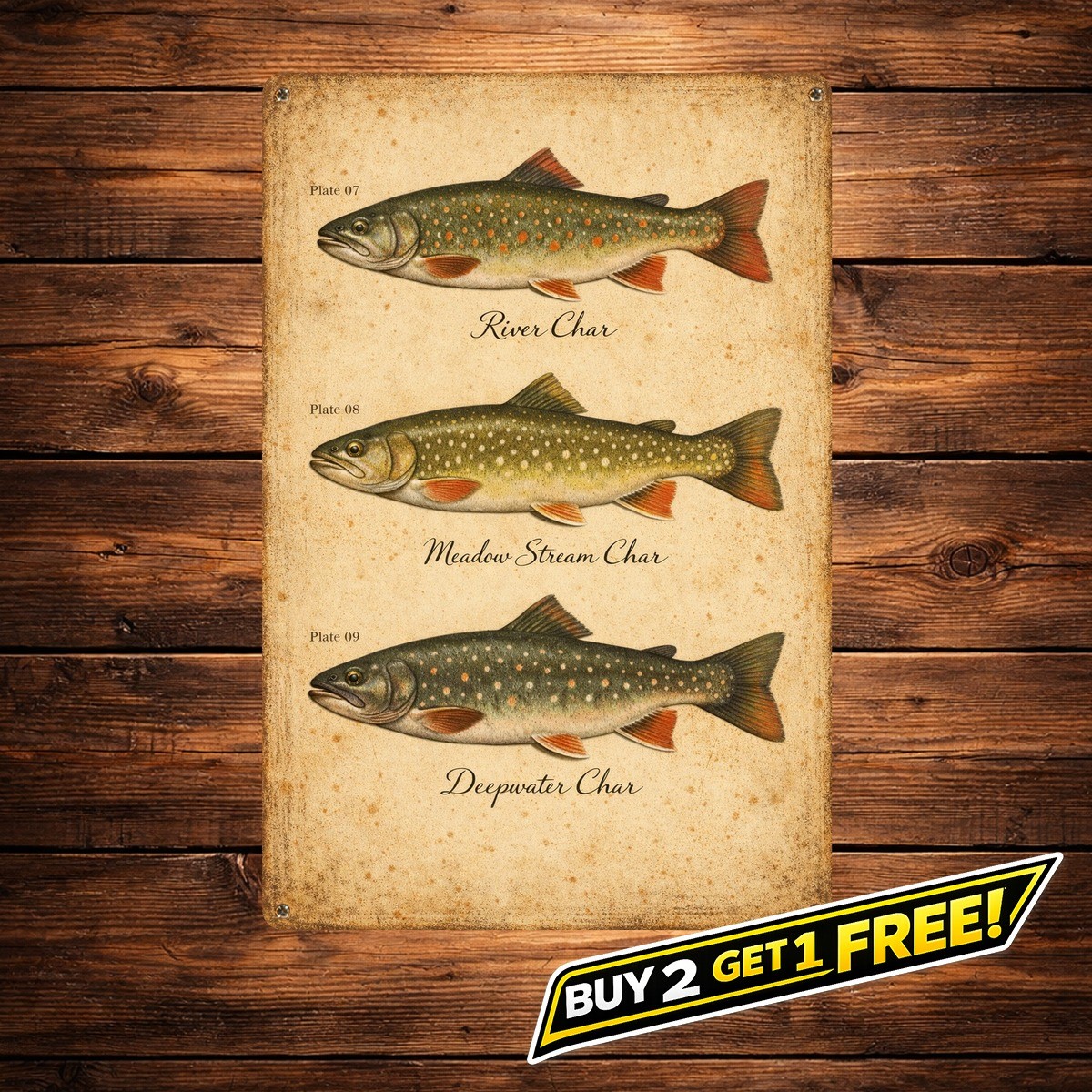Rainbow Trout Brook Brown Fish Metal Sign Cabin Lodge Lake House Decor