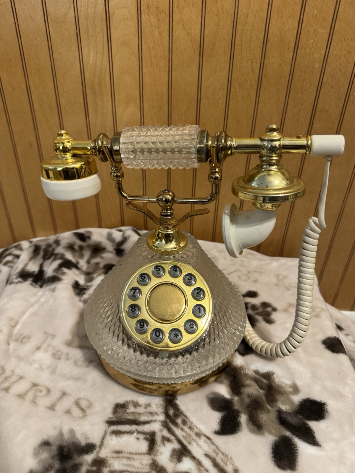 Vintage Crystal Telephone Home Decor Landline Phone Gold Accents