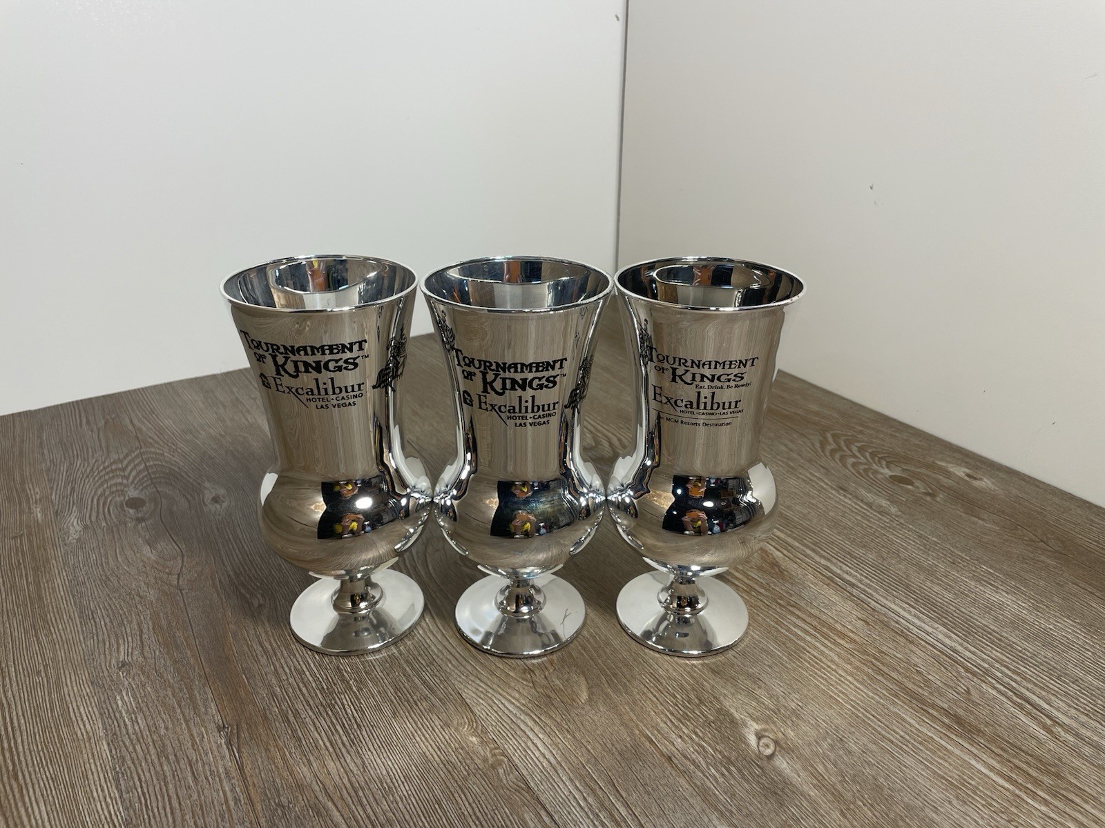 Tournament Of Kings Excalibur Las Vegas Souvenir Silver Goblets Lot Of 3