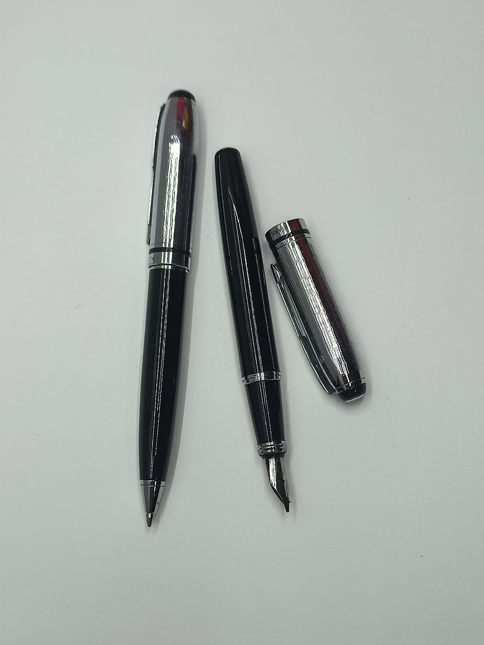 Vintage Mark Twain Pen Set - Fountain Pen & Ballpoint Pen - Black & Silver, Used