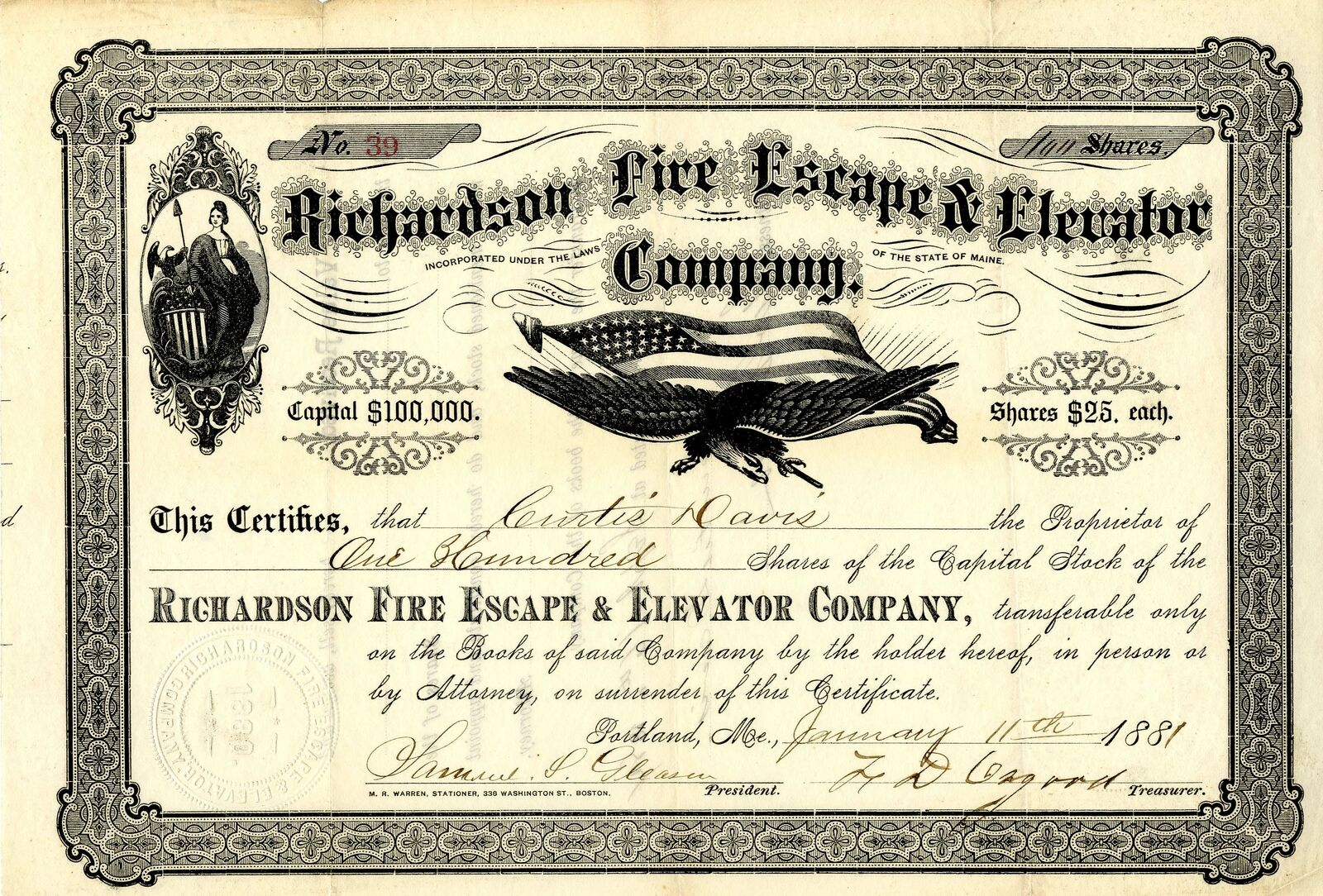 Richardson Fire Escape and Elevator Co. - General Stocks